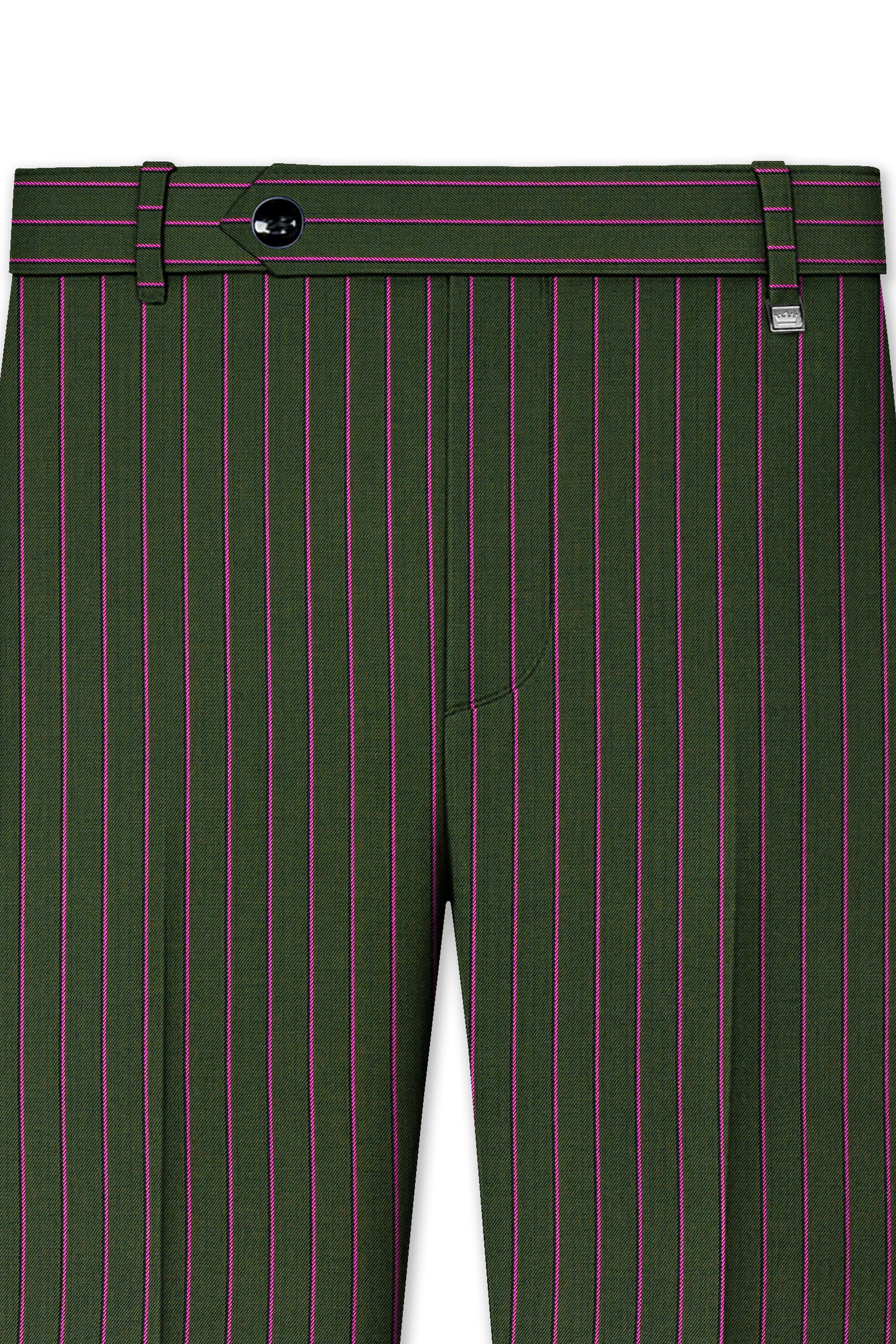 Kelp Green Striped Wool Rich Pant