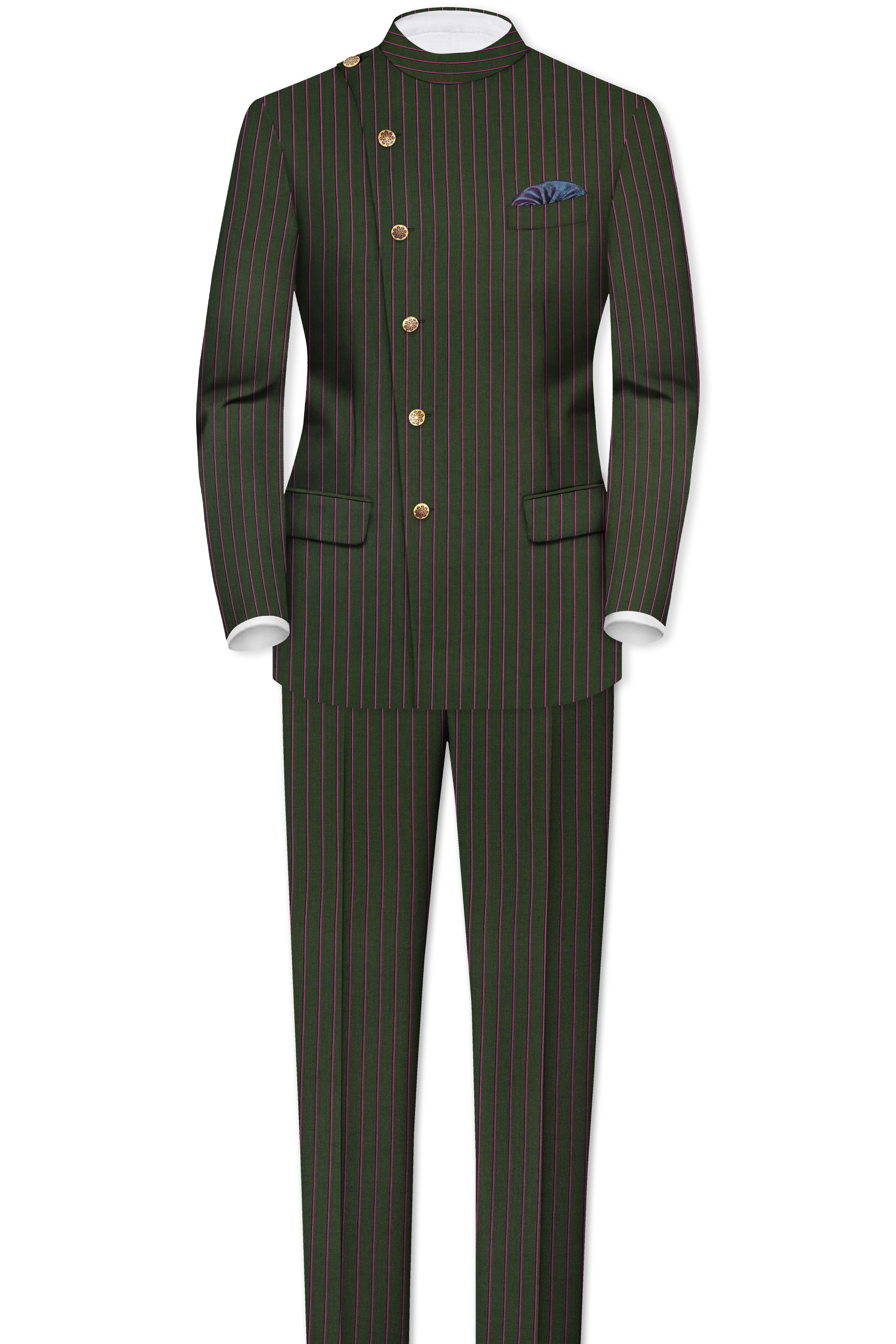 Kelp Green Striped Wool Rich Pant