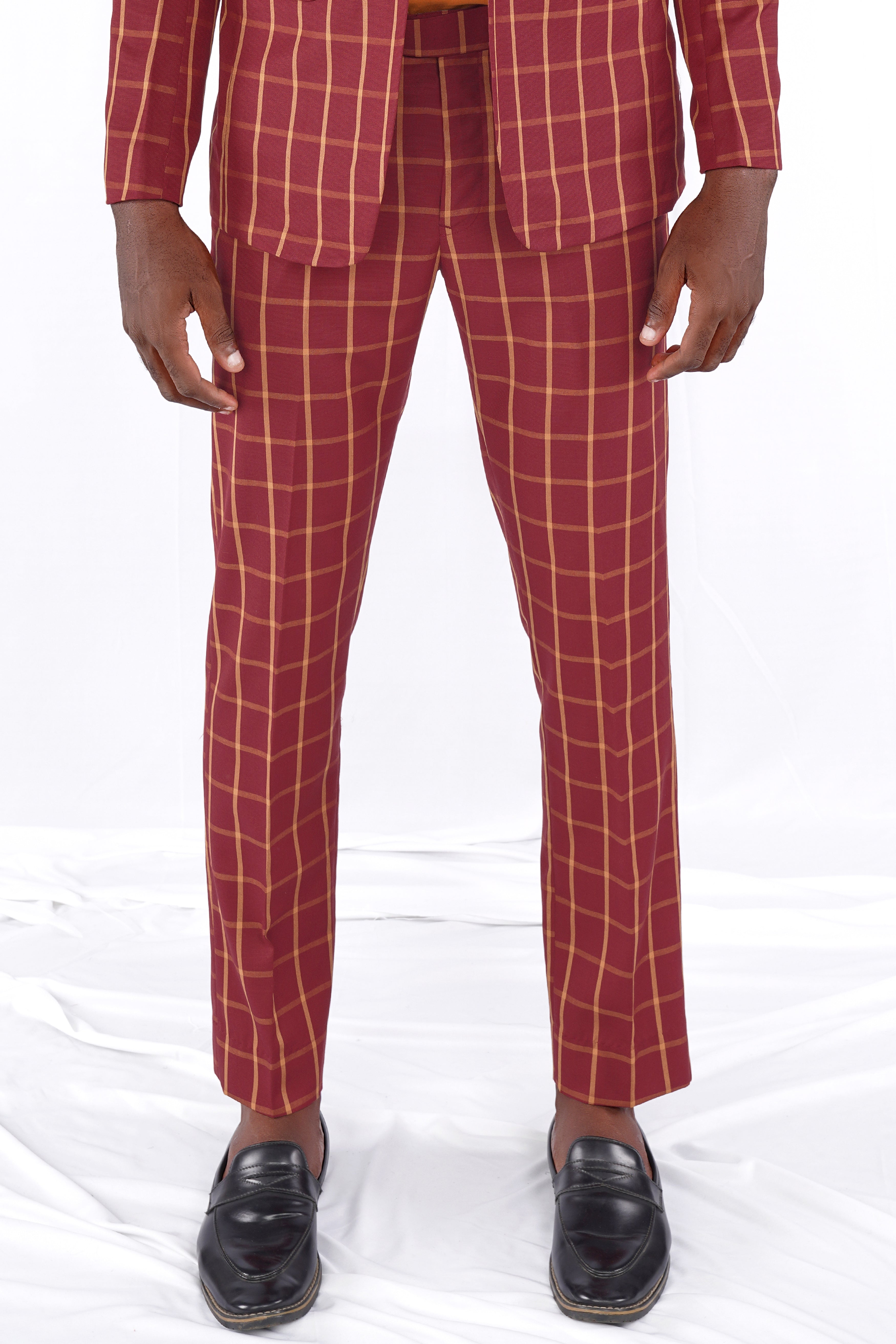 Wine and Chestnut Brown Plaid Pant T2722-28, T2722-30, T2722-32, T2722-34, T2722-36, T2722-38, T2722-40, T2722-42, T2722-44