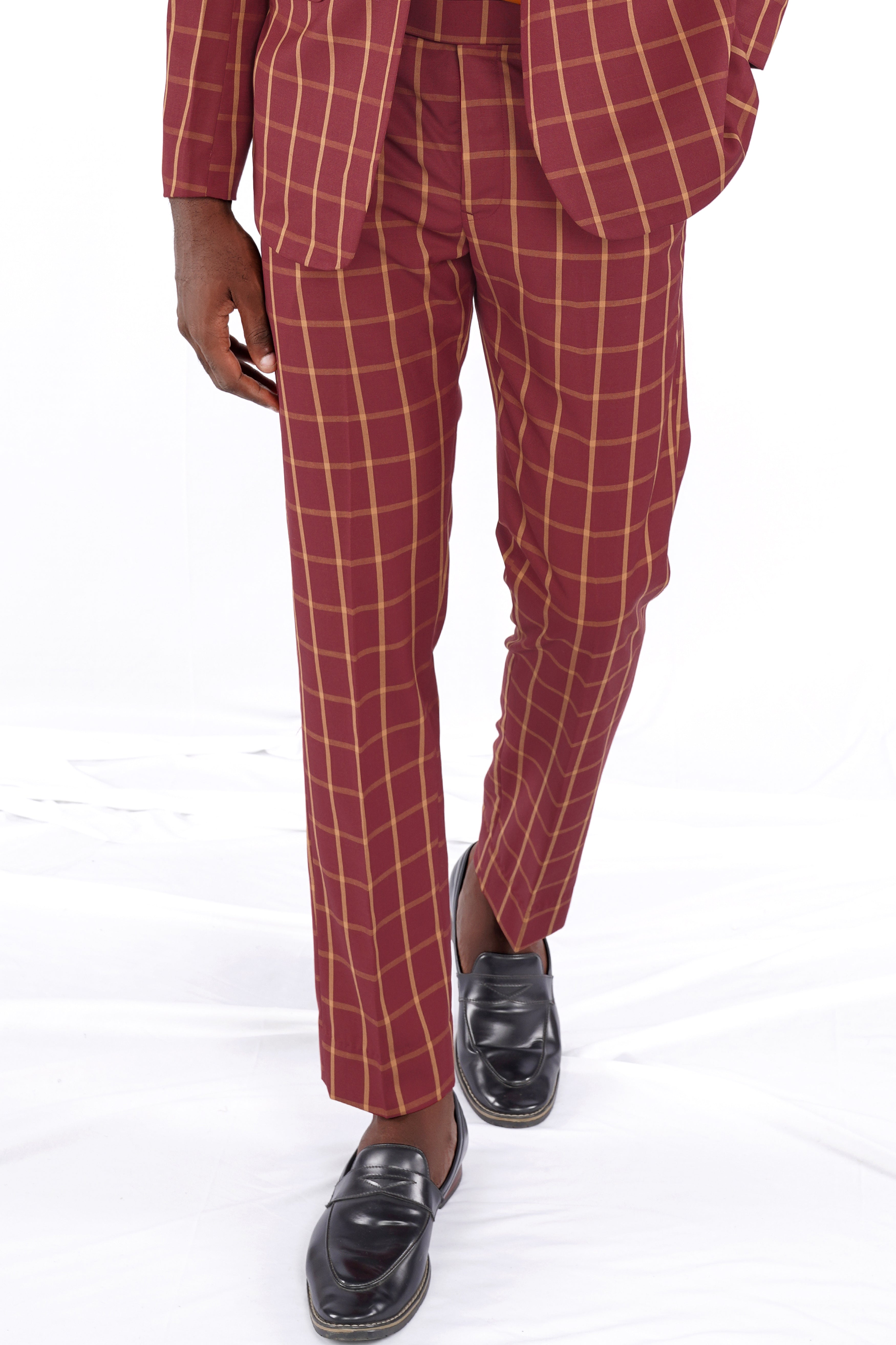 Wine and Chestnut Brown Plaid Pant T2722-28, T2722-30, T2722-32, T2722-34, T2722-36, T2722-38, T2722-40, T2722-42, T2722-44