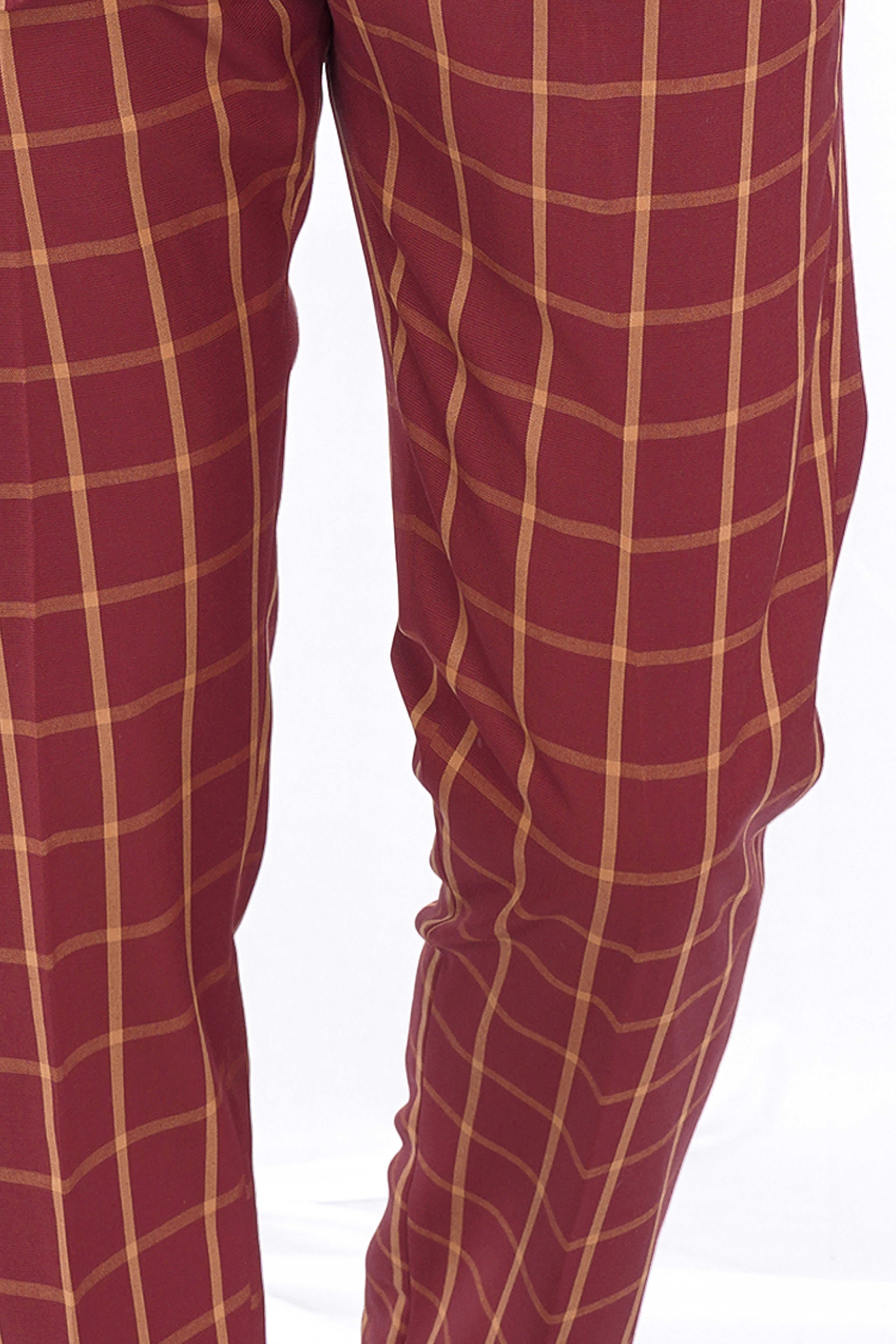 Wine and Chestnut Brown Plaid Pant T2722-28, T2722-30, T2722-32, T2722-34, T2722-36, T2722-38, T2722-40, T2722-42, T2722-44