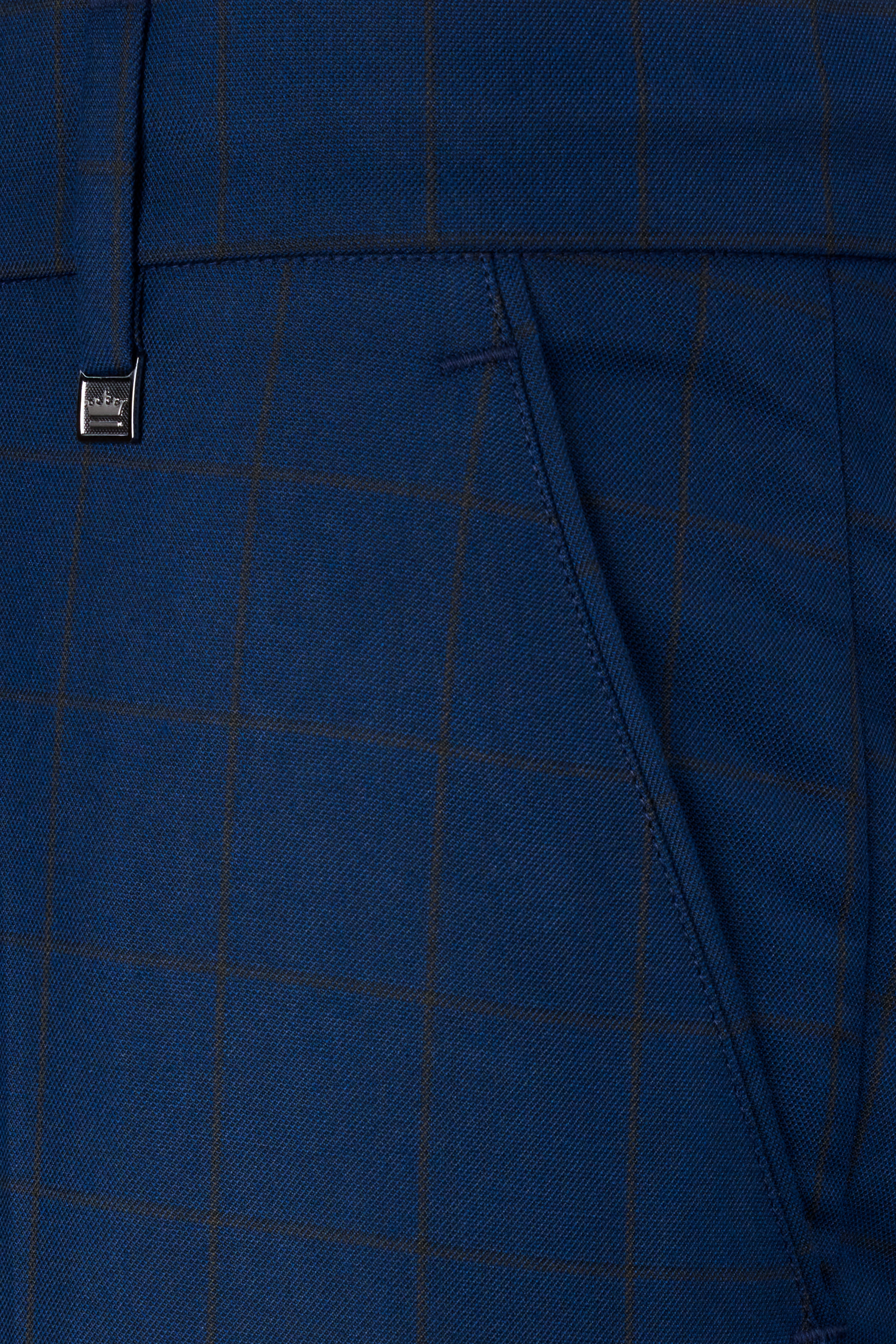 Tangaroa Blue and Subtle Black Checkered Wool Rich Pant T2871-28, T2871-30, T2871-32, T2871-34, T2871-36, T2871-38, T2871-40, T2871-42, T2871-44