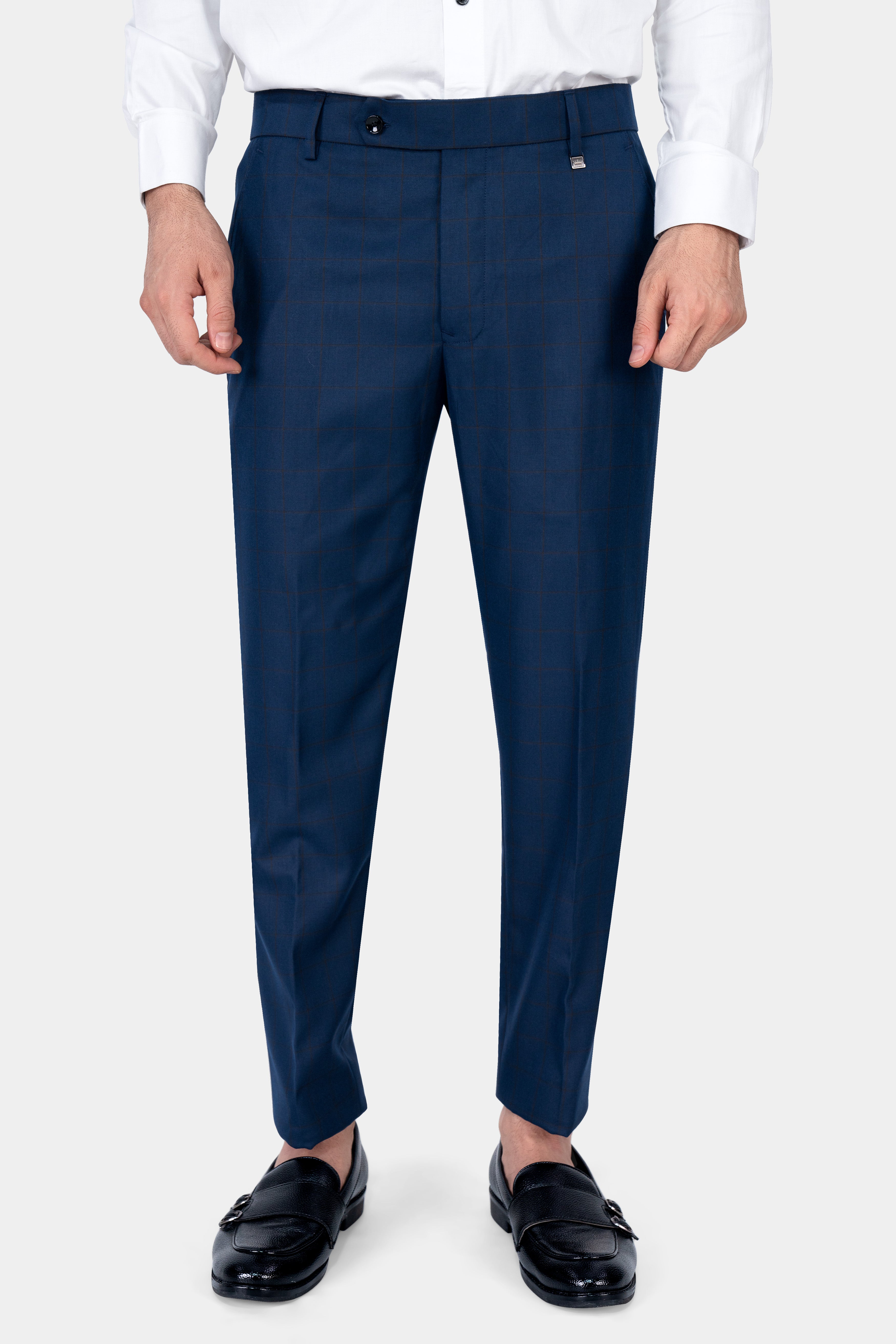 Tangaroa Blue and Subtle Black Checkered Wool Rich Pant T2871-28, T2871-30, T2871-32, T2871-34, T2871-36, T2871-38, T2871-40, T2871-42, T2871-44