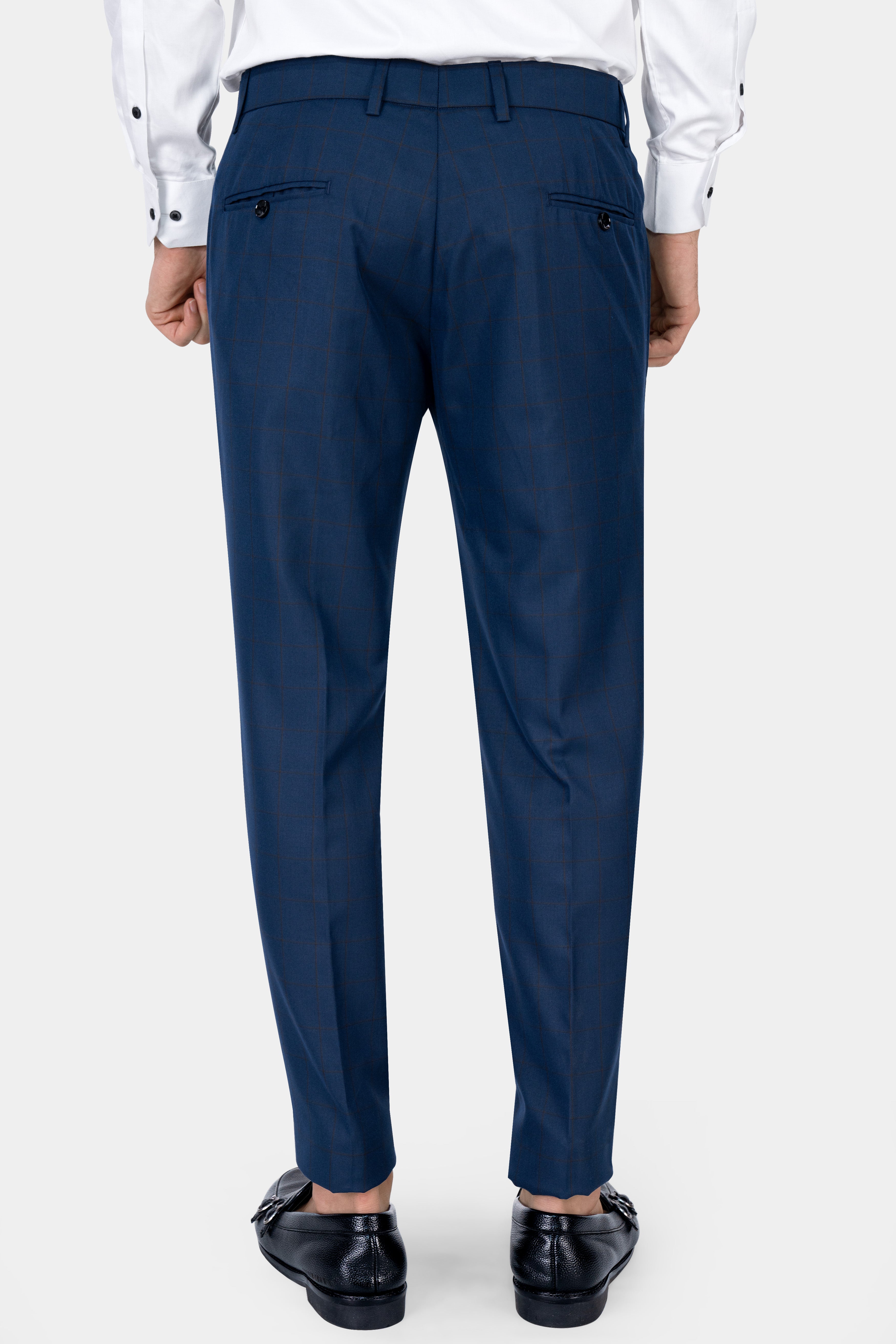Tangaroa Blue and Subtle Black Checkered Wool Rich Pant T2871-28, T2871-30, T2871-32, T2871-34, T2871-36, T2871-38, T2871-40, T2871-42, T2871-44