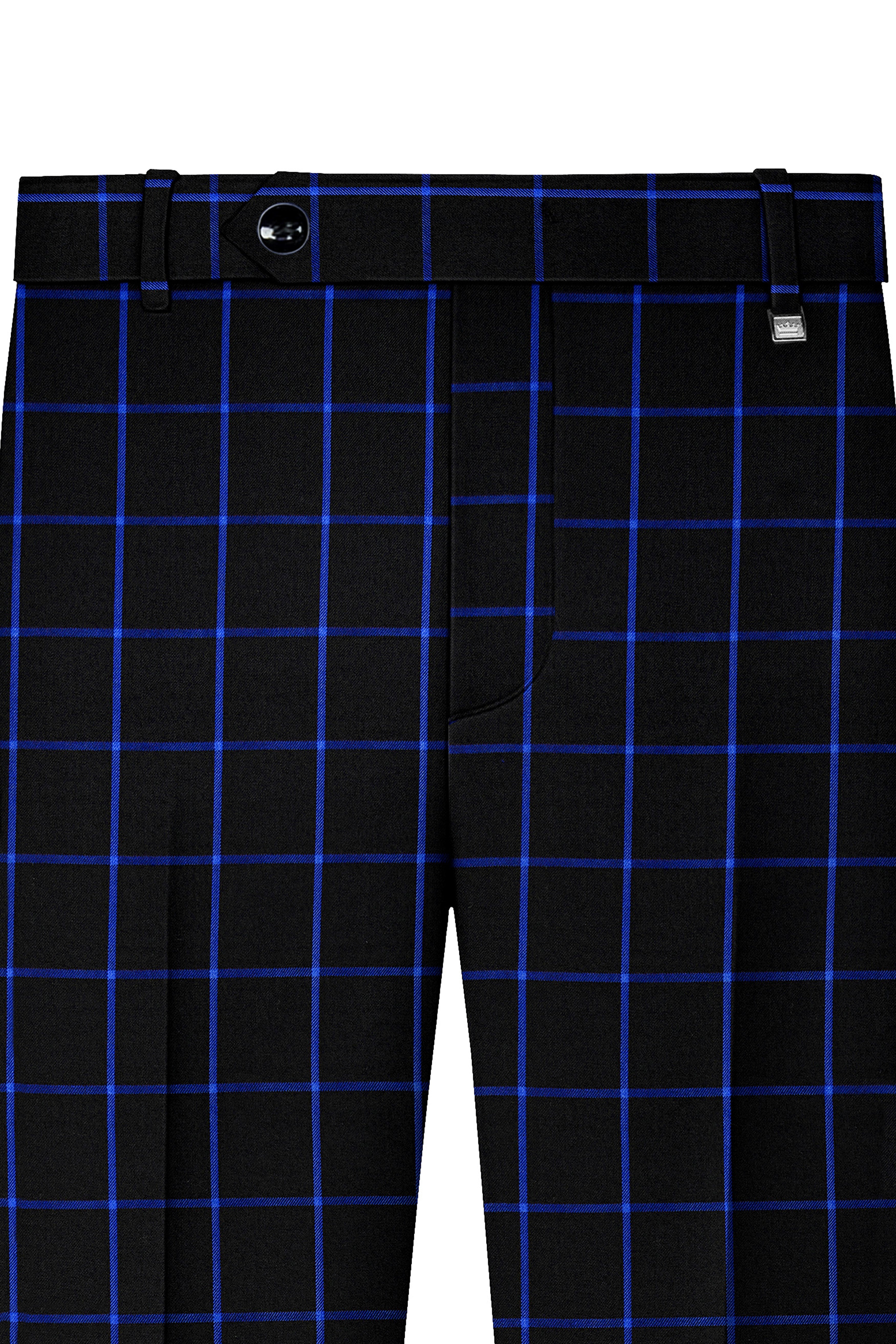 Jade Black with Cerulean Blue Windowpane Wool Rich Pant