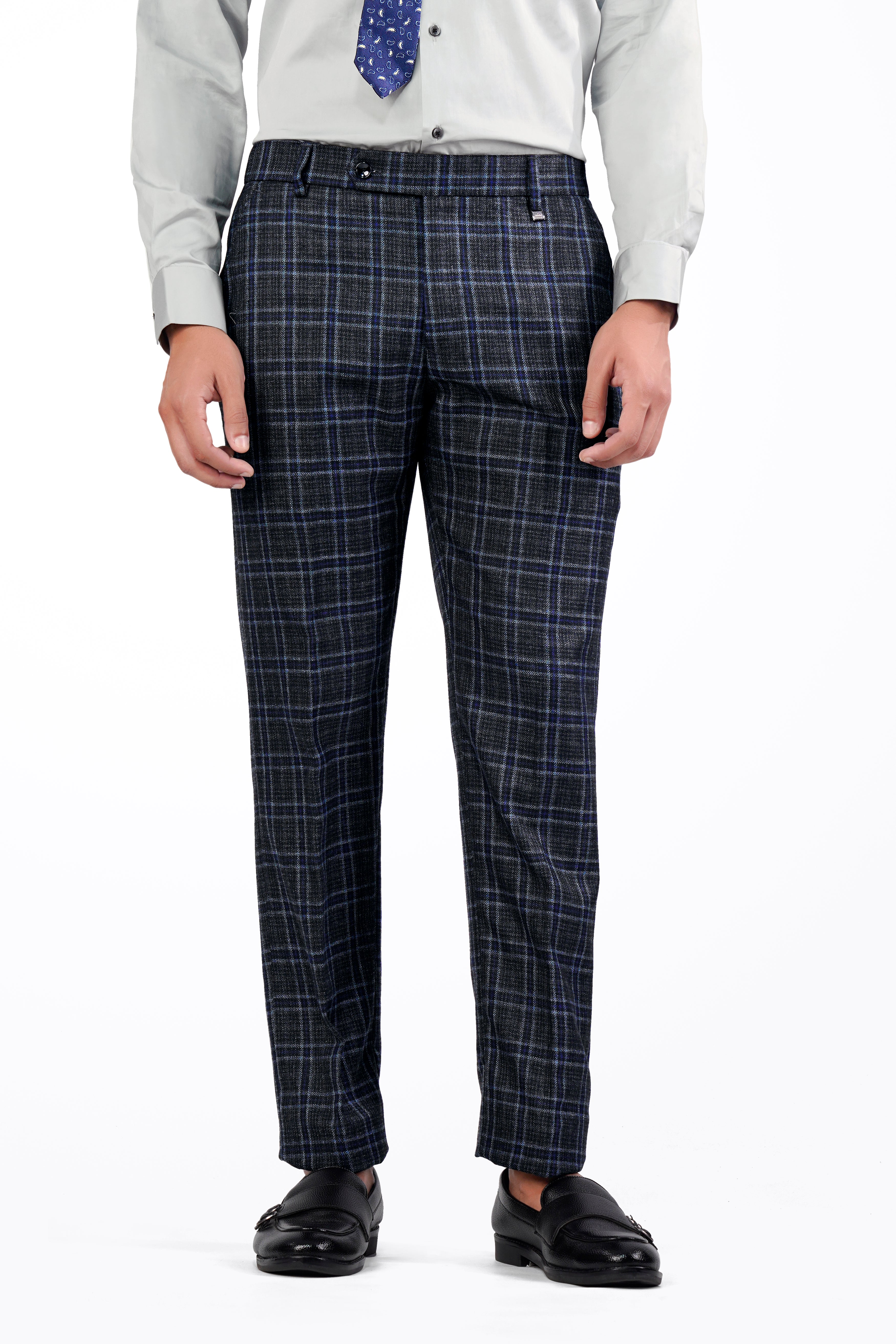 Bleached Black and Marine Blue Plaid Tweed Pant T2907-SW-28, T2907-SW-30, T2907-SW-32, T2907-SW-34, T2907-SW-36, T2907-SW-38, T2907-SW-40, T2907-SW-42, T2907-SW-44