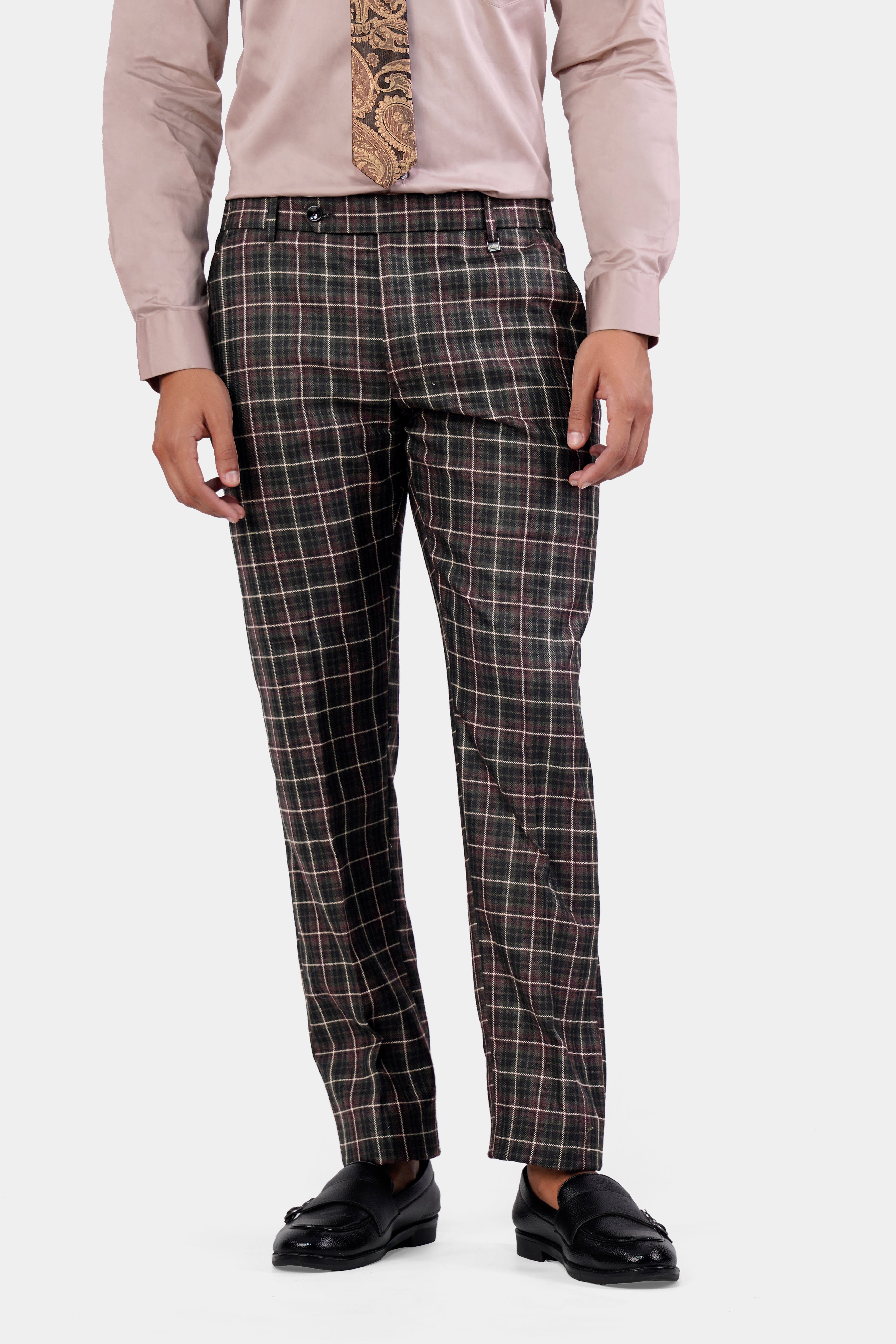 Fuscous Black and Rock Pink Plaid Tweed Pant T2921-SW-28, T2921-SW-30, T2921-SW-32, T2921-SW-34, T2921-SW-36, T2921-SW-38, T2921-SW-40, T2921-SW-42, T2921-SW-44