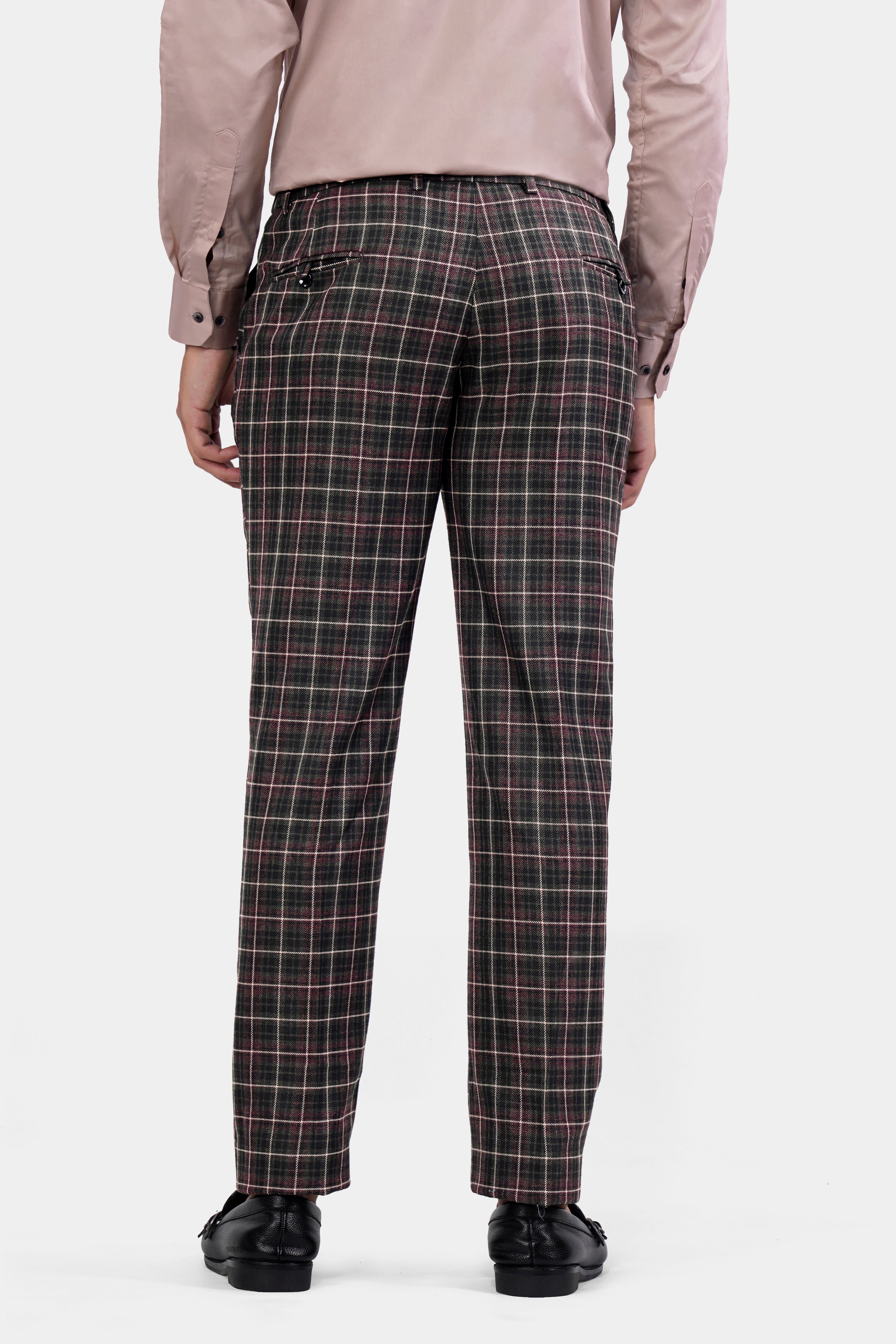 Fuscous Black and Rock Pink Plaid Tweed Pant T2921-SW-28, T2921-SW-30, T2921-SW-32, T2921-SW-34, T2921-SW-36, T2921-SW-38, T2921-SW-40, T2921-SW-42, T2921-SW-44