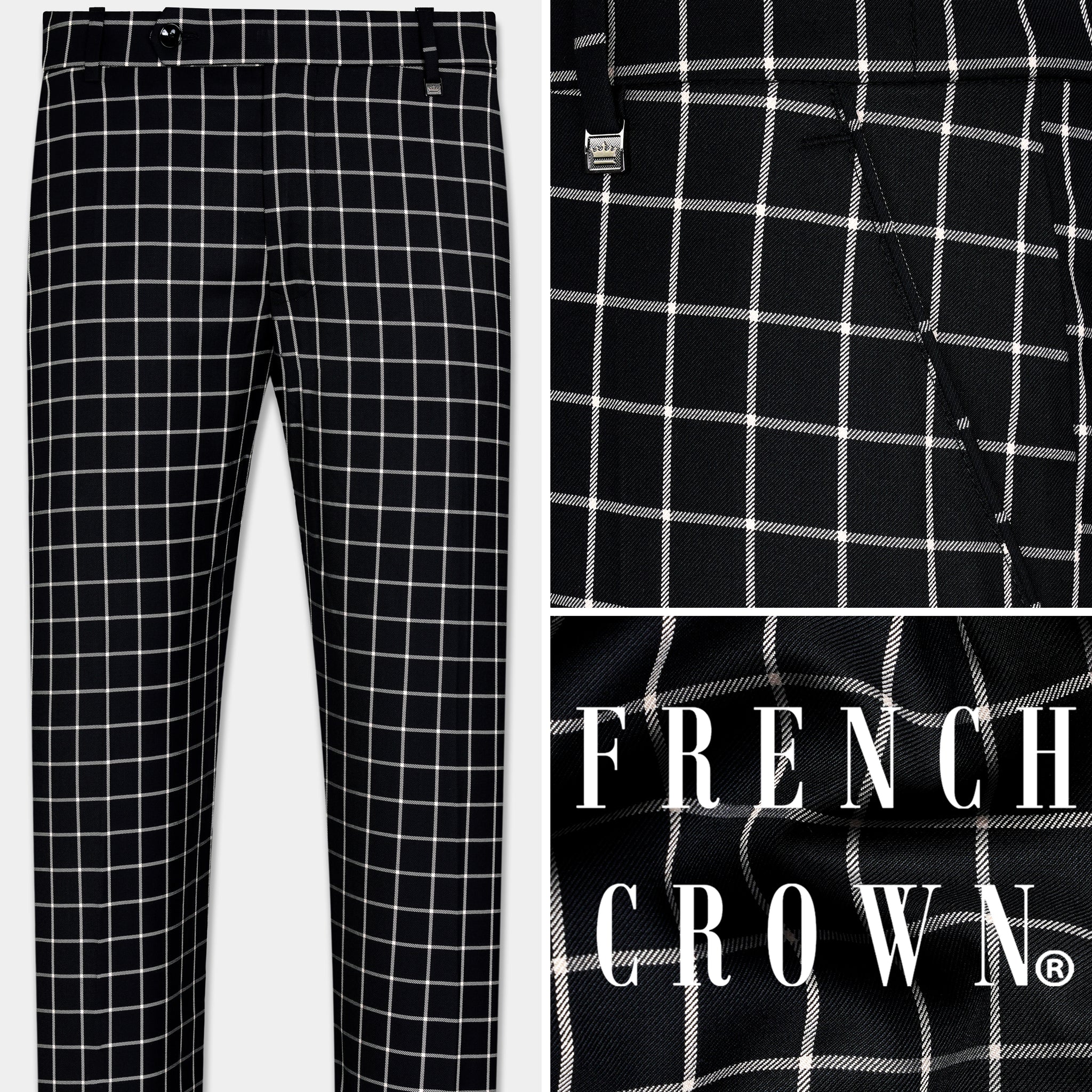 Combo of 3 Cotton Check Pant with Belt Black White and Pink