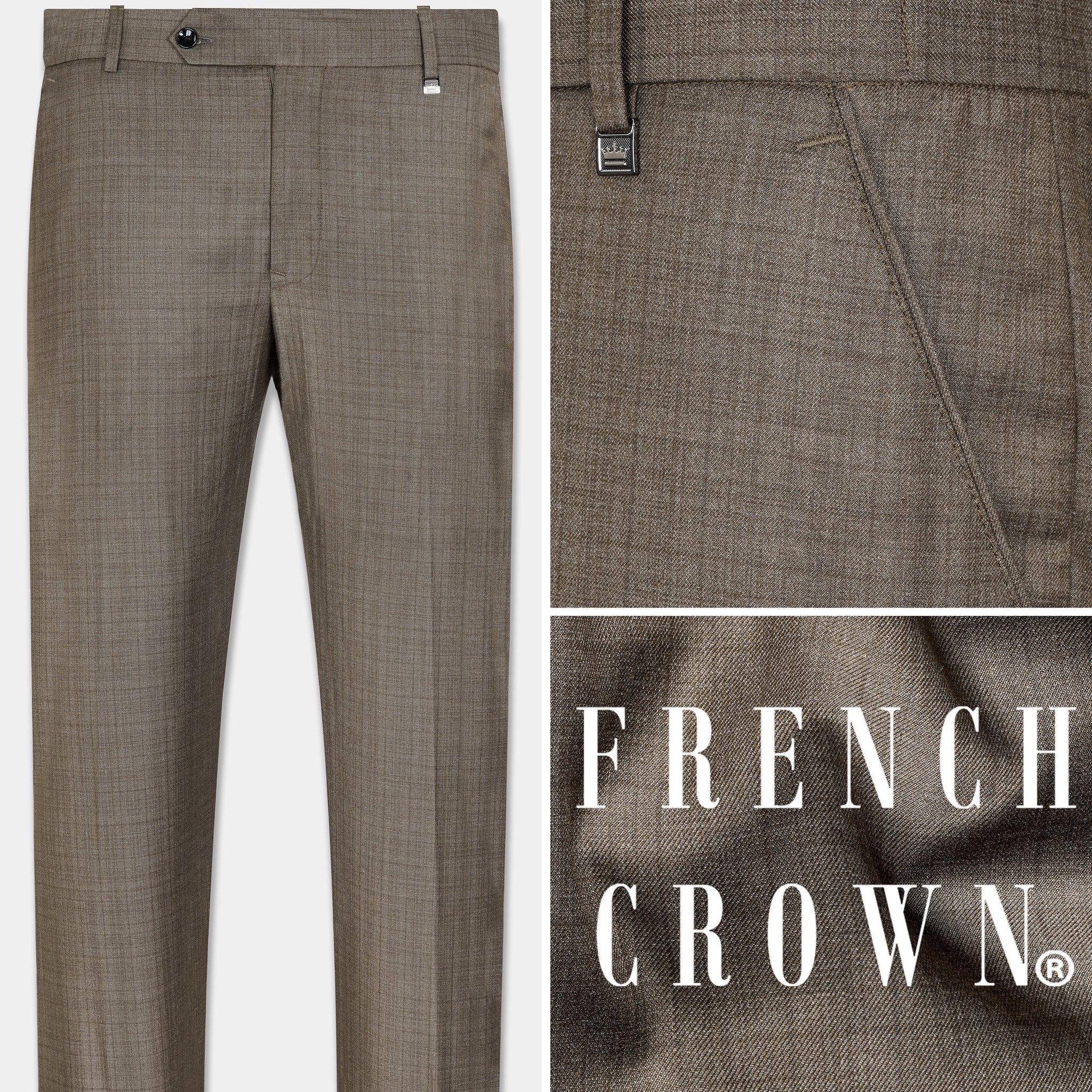 Mens Pant - Wide Leg Plaid Slacks - Brown - 100% Percent Wool Fabric