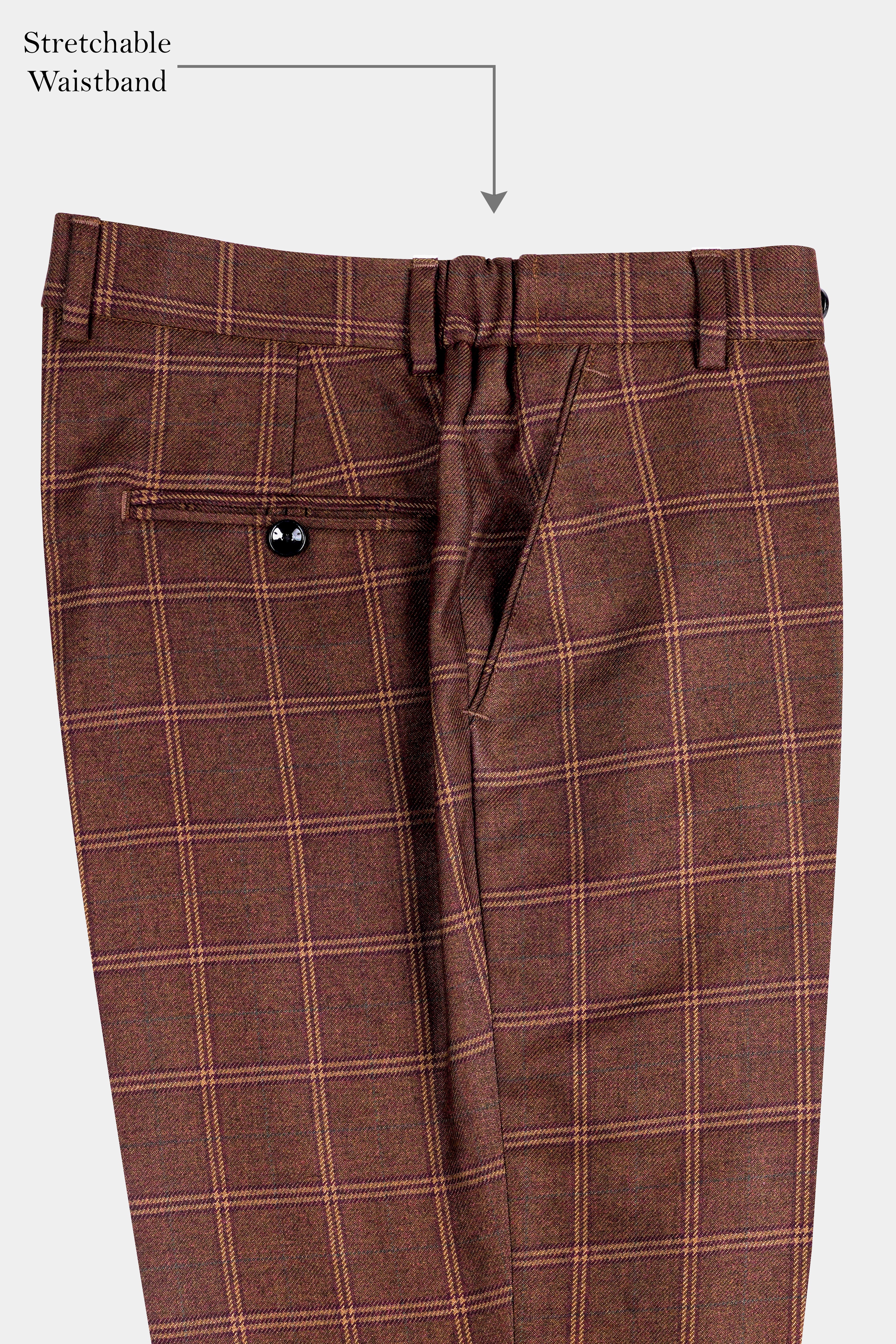 Bole Brown Windowpane Tweed Stretchable Pant T2937-SW-28, T2937-SW-30, T2937-SW-32, T2937-SW-34, T2937-SW-36, T2937-SW-38, T2937-SW-40, T2937-SW-42, T2937-SW-44