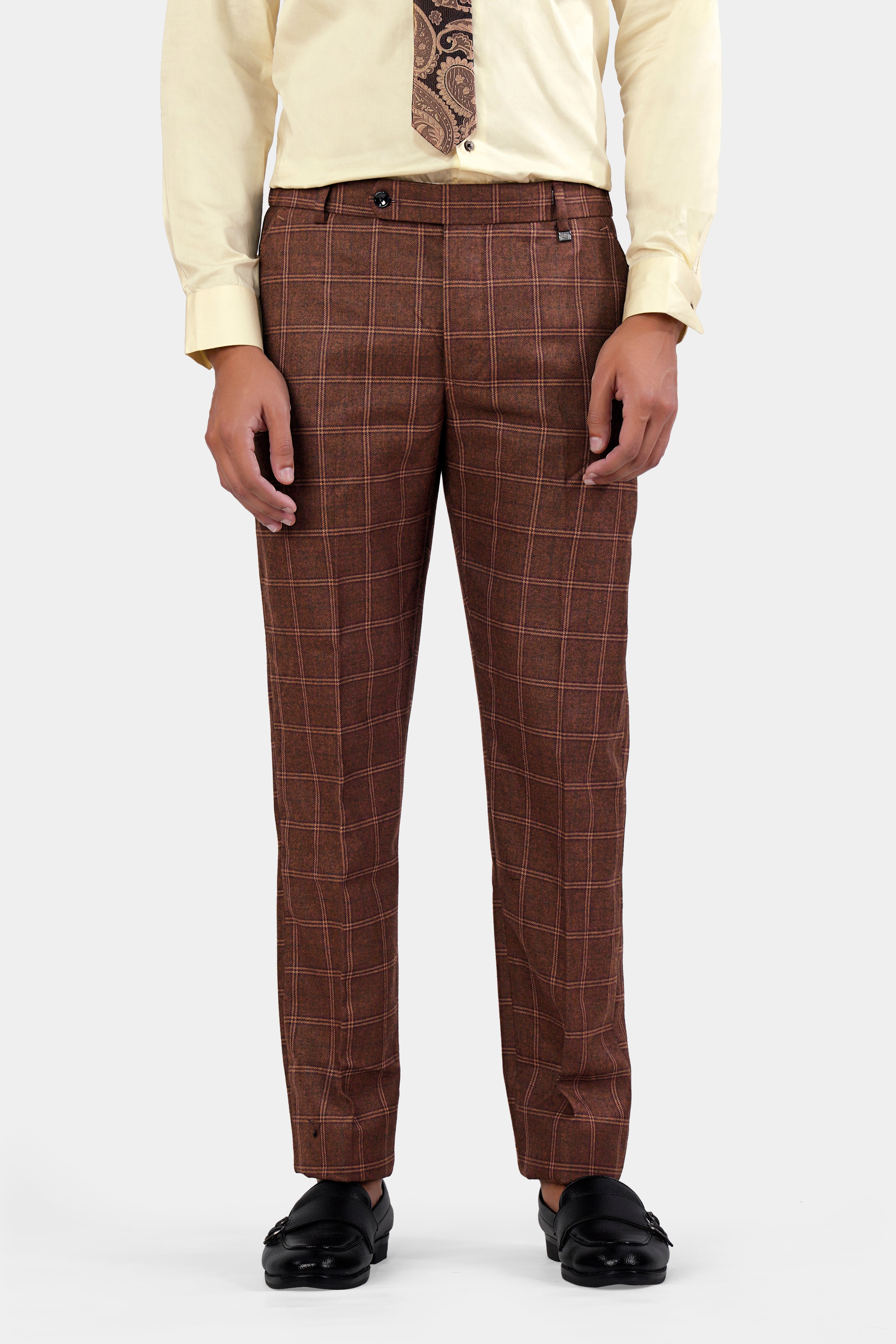 Bole Brown Windowpane Tweed Stretchable Pant T2937-SW-28, T2937-SW-30, T2937-SW-32, T2937-SW-34, T2937-SW-36, T2937-SW-38, T2937-SW-40, T2937-SW-42, T2937-SW-44