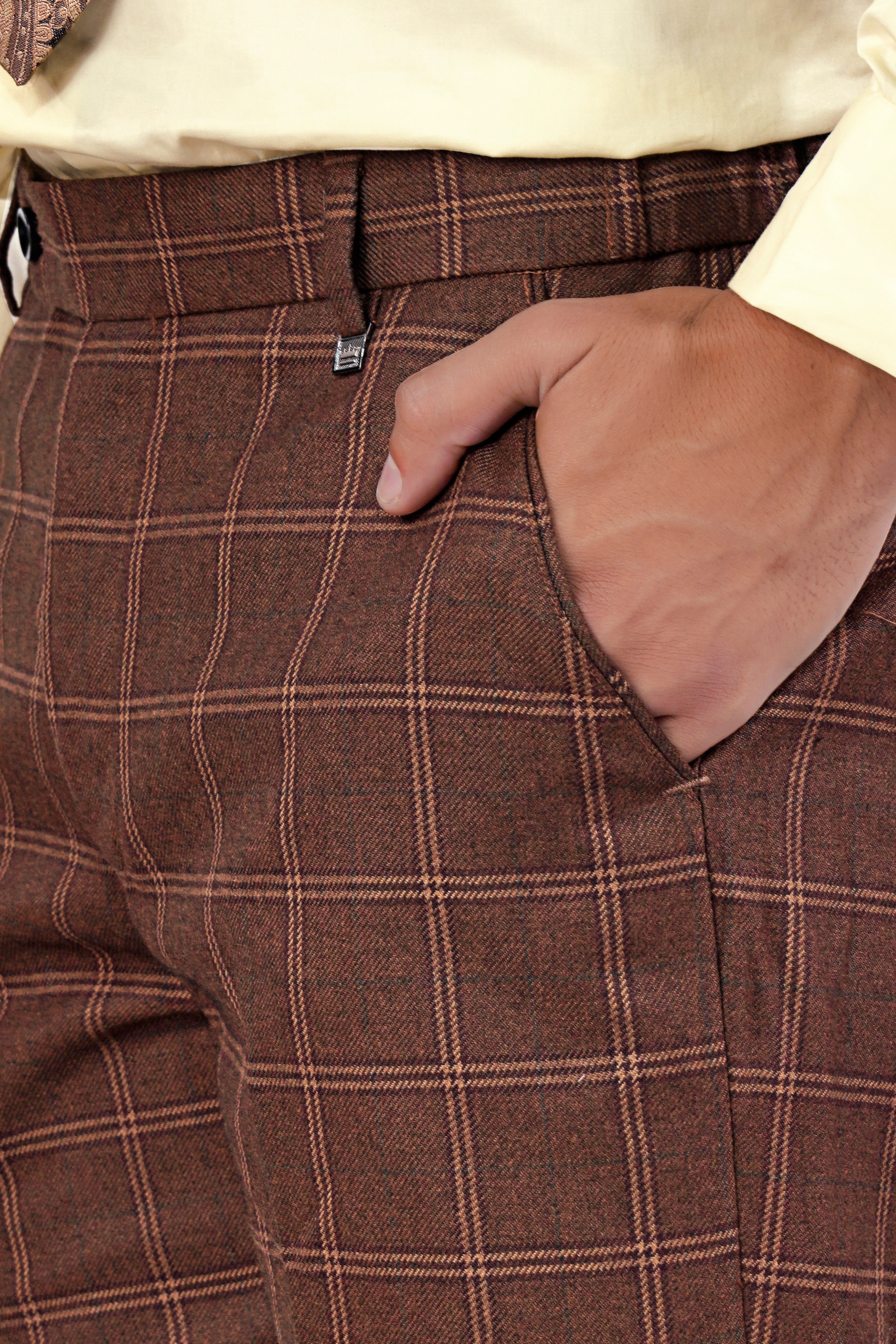 Bole Brown Windowpane Tweed Stretchable Pant T2937-SW-28, T2937-SW-30, T2937-SW-32, T2937-SW-34, T2937-SW-36, T2937-SW-38, T2937-SW-40, T2937-SW-42, T2937-SW-44