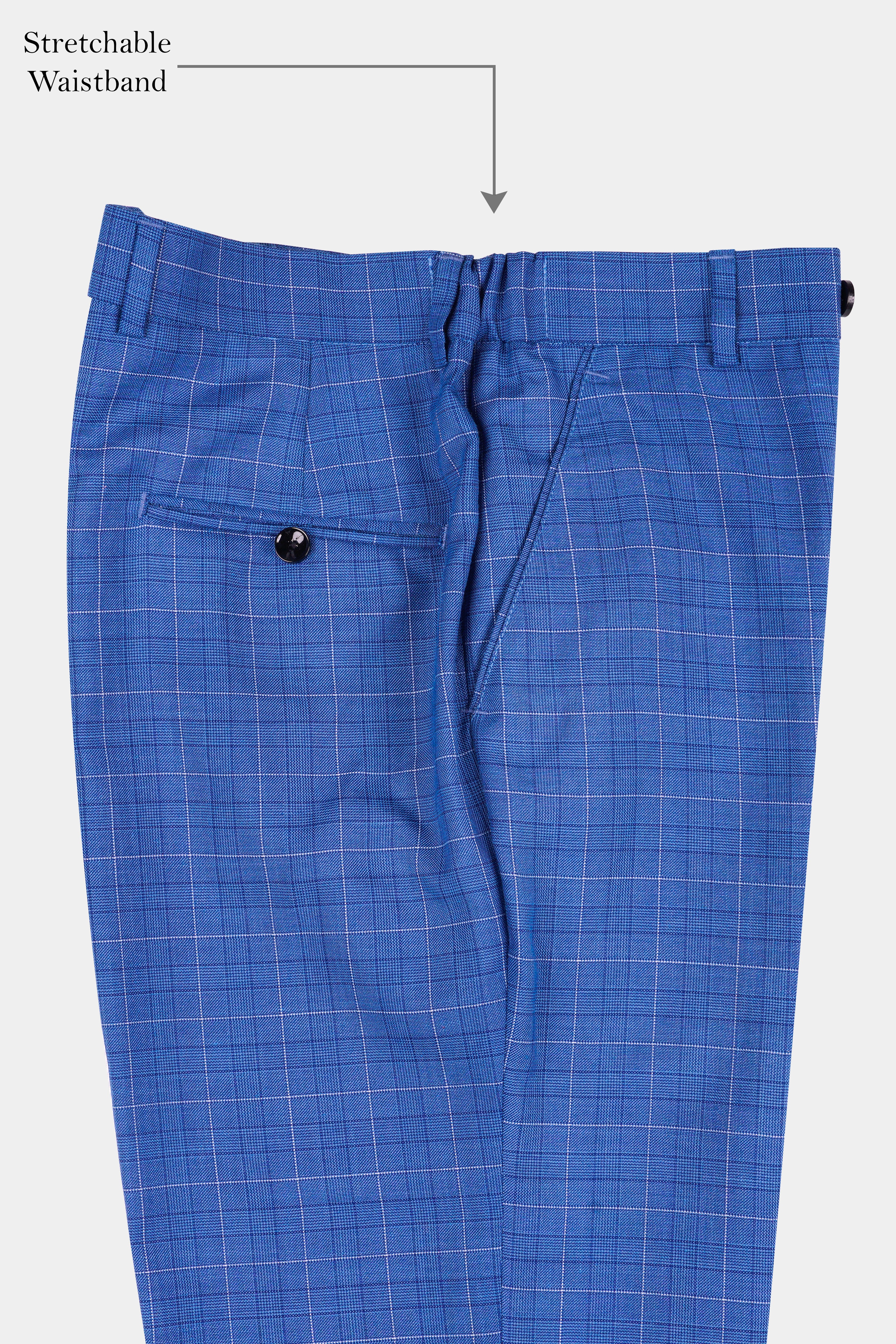 Cobalt Blue Checkered Wool Rich Stretchable Pant T2947-SW-28, T2947-SW-30, T2947-SW-32, T2947-SW-34, T2947-SW-36, T2947-SW-38, T2947-SW-40, T2947-SW-42, T2947-SW-44