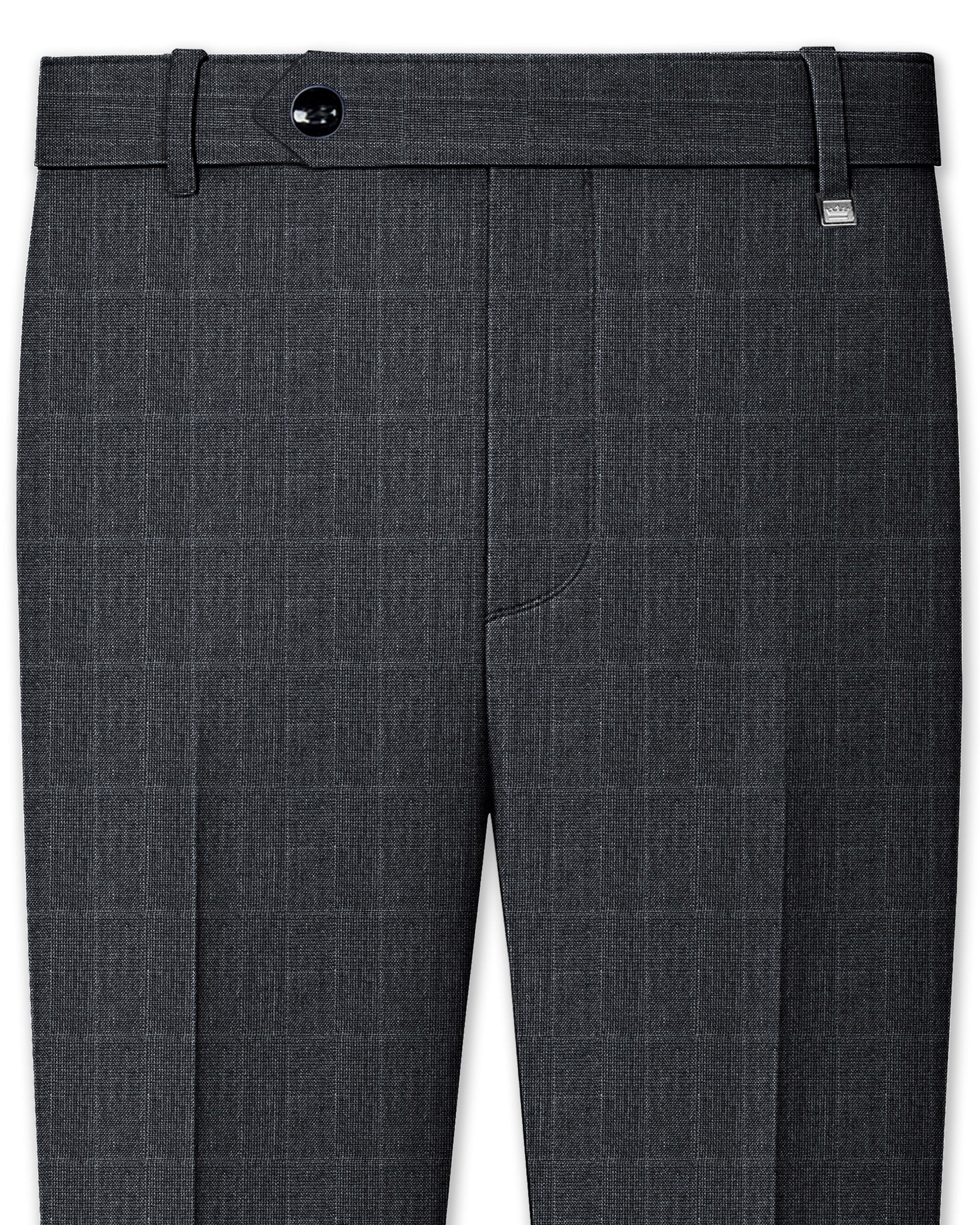 Velgris-Flint Gray Plaid Wool Rich Stretchable Waistband Pant