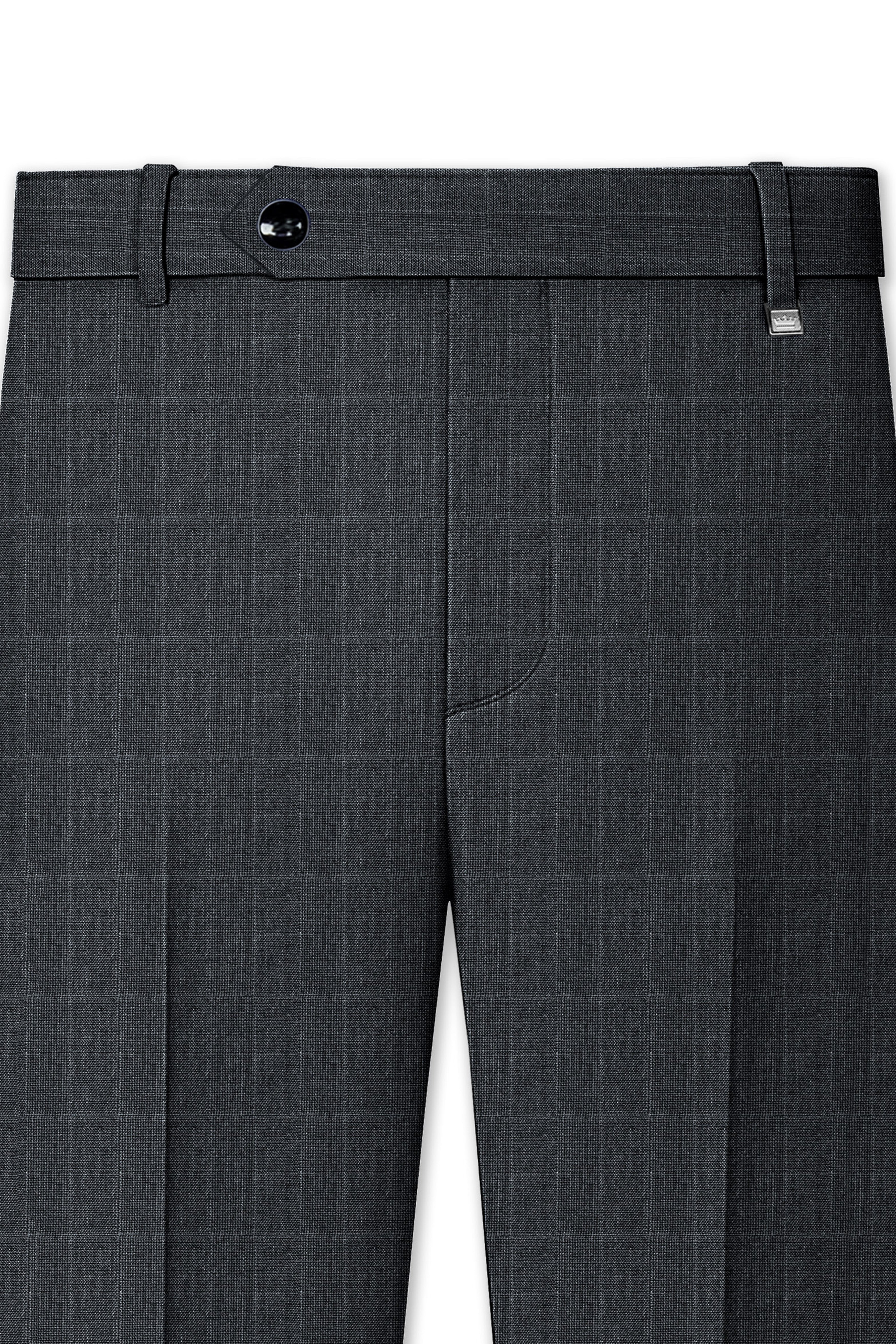Velgris-Flint Gray Plaid Wool Rich Stretchable Waistband Pant