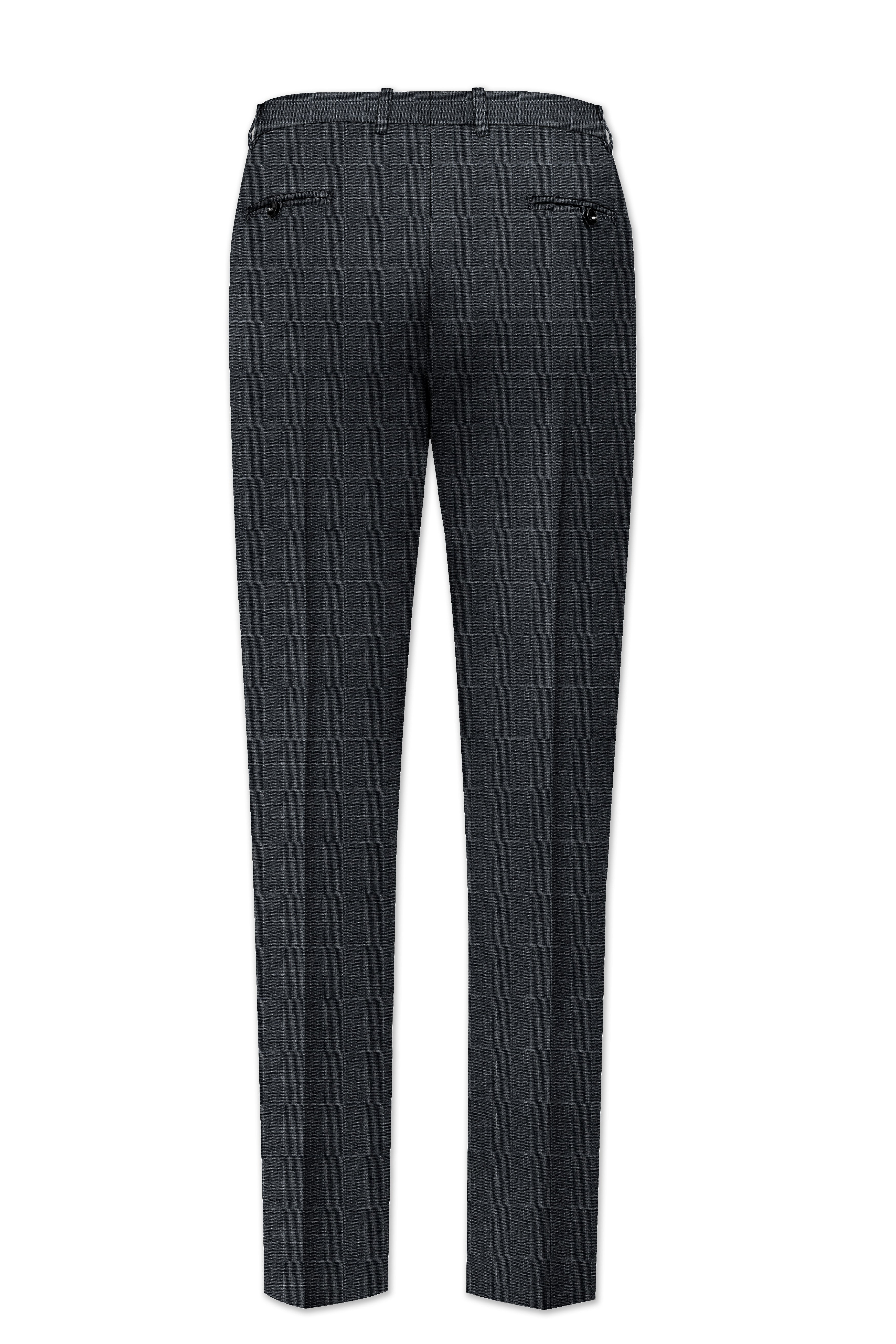 Velgris-Flint Gray Plaid Wool Rich Stretchable Waistband Pant