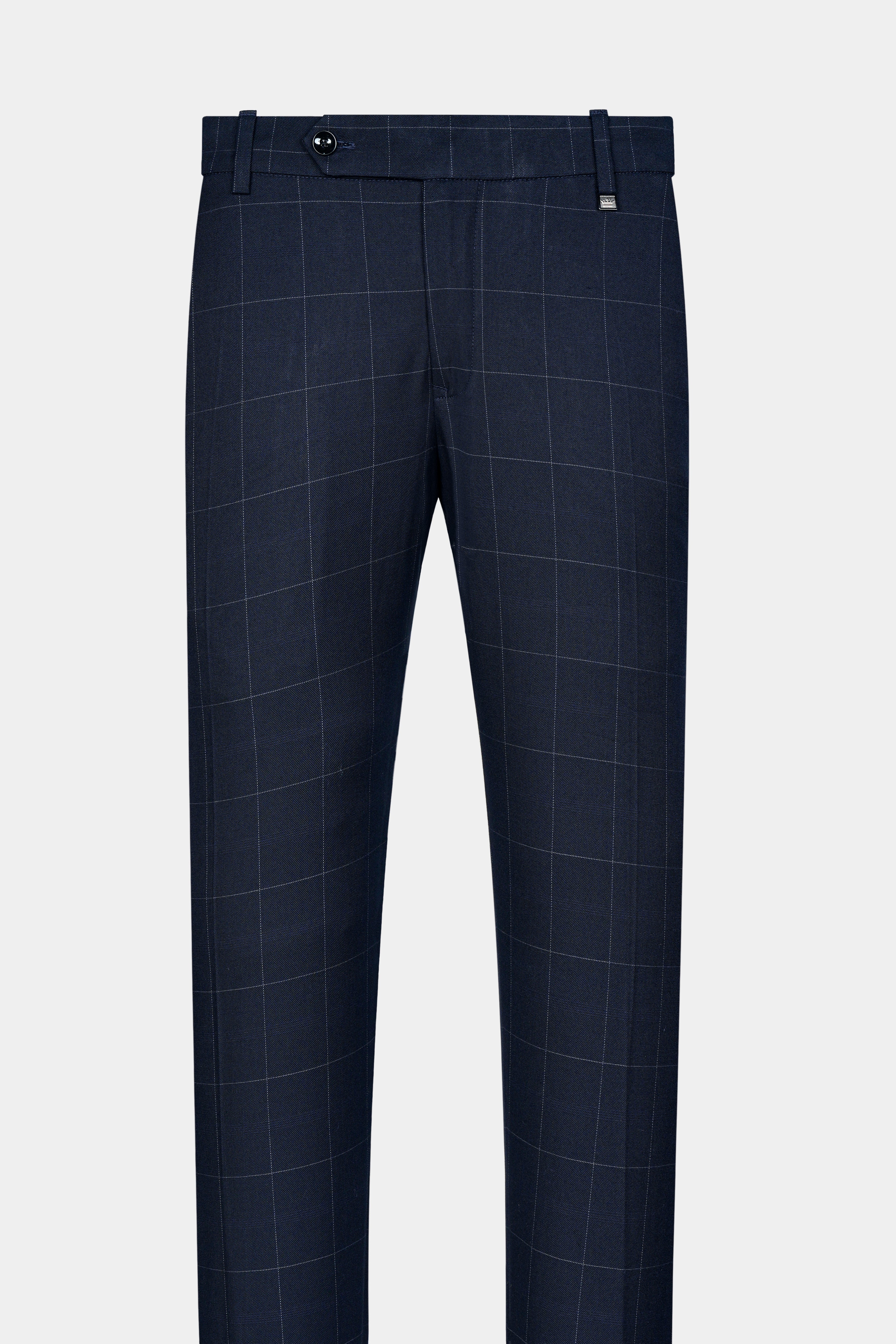 Ebony Blue and Bright White Windowpane Stretchable Waistband Premium Cotton Pant T3074-SW-28, T3074-SW-30, T3074-SW-32, T3074-SW-34, T3074-SW-36, T3074-SW-38, T3074-SW-40, T3074-SW-42, T3074-SW-44