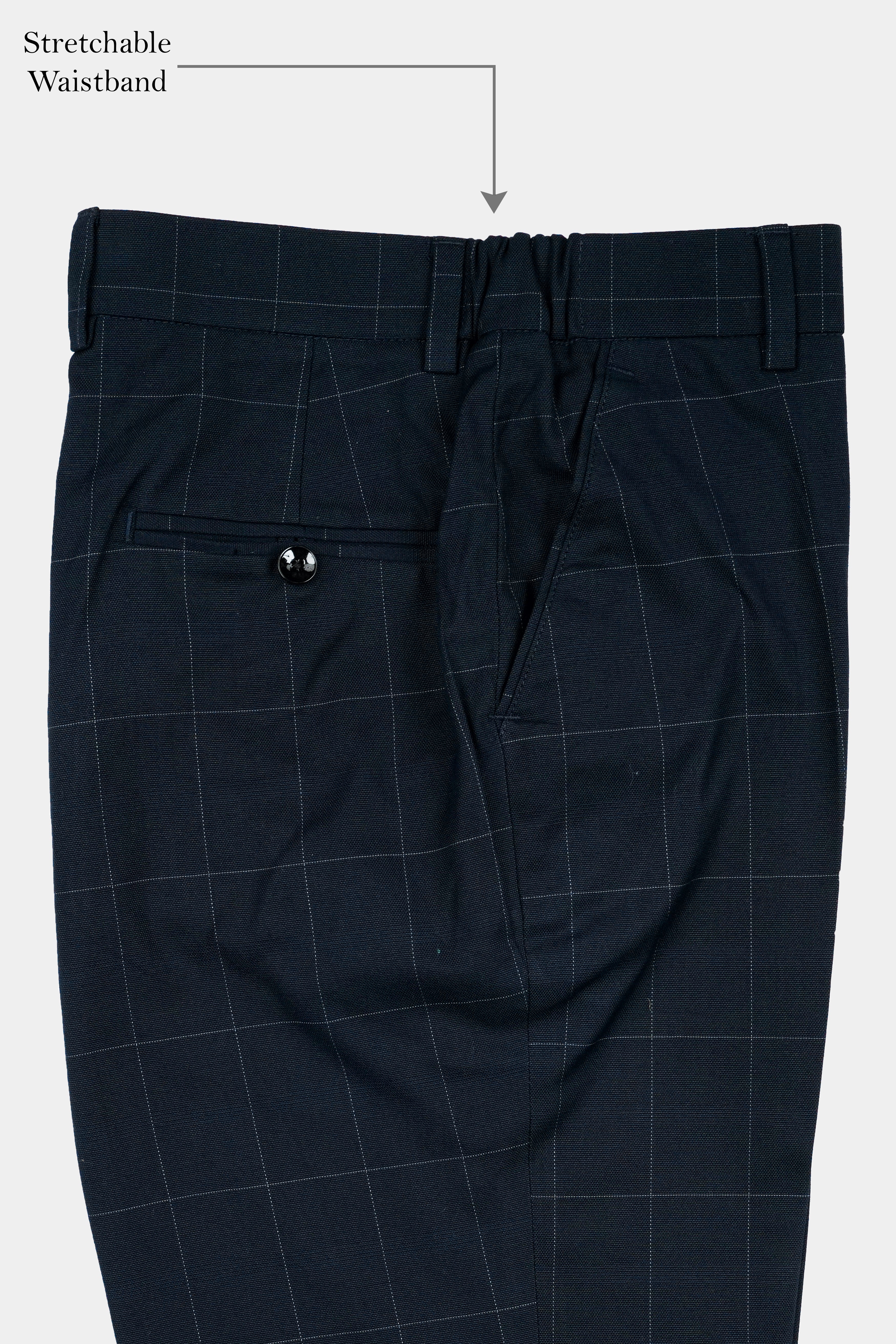 Ebony Blue and Bright White Windowpane Stretchable Waistband Premium Cotton Pant T3074-SW-28, T3074-SW-30, T3074-SW-32, T3074-SW-34, T3074-SW-36, T3074-SW-38, T3074-SW-40, T3074-SW-42, T3074-SW-44