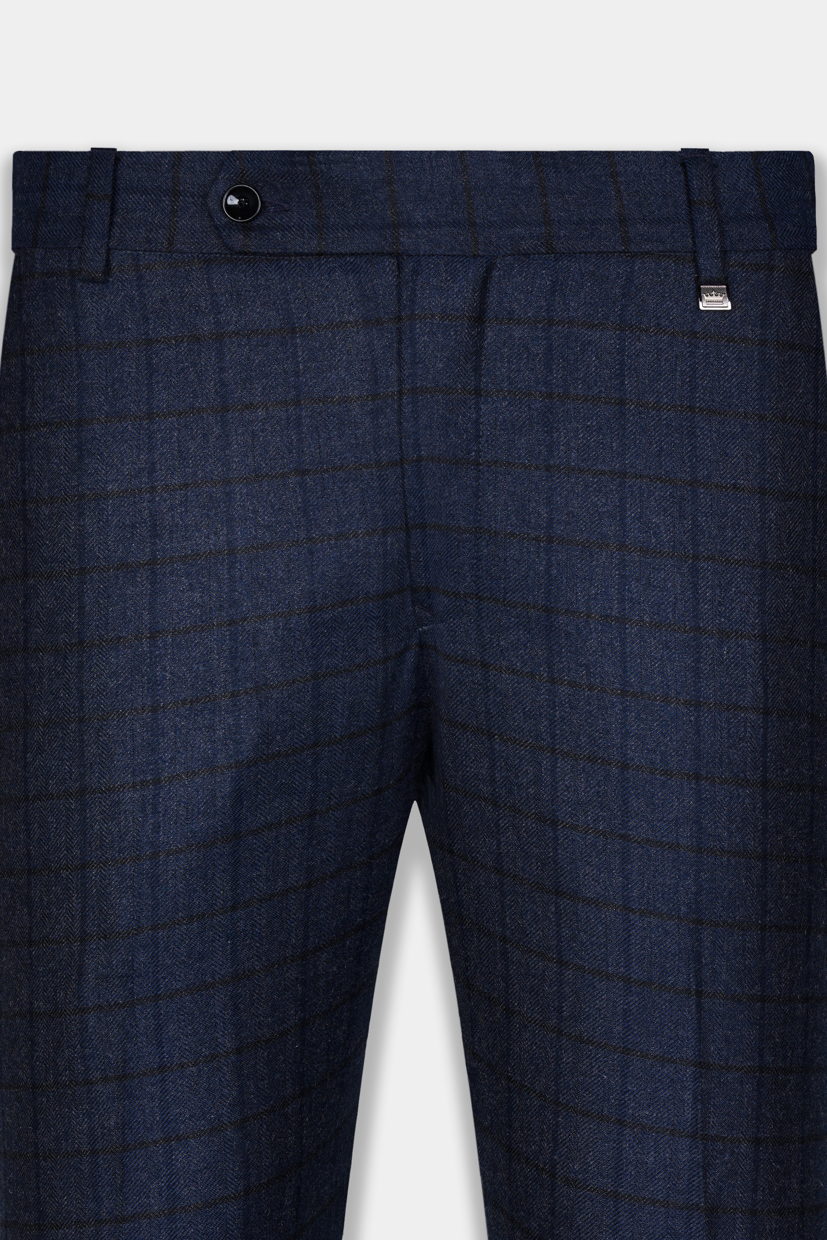 Ebony Clay Blue Windowpane Tweed Stretchable Waistband Pant