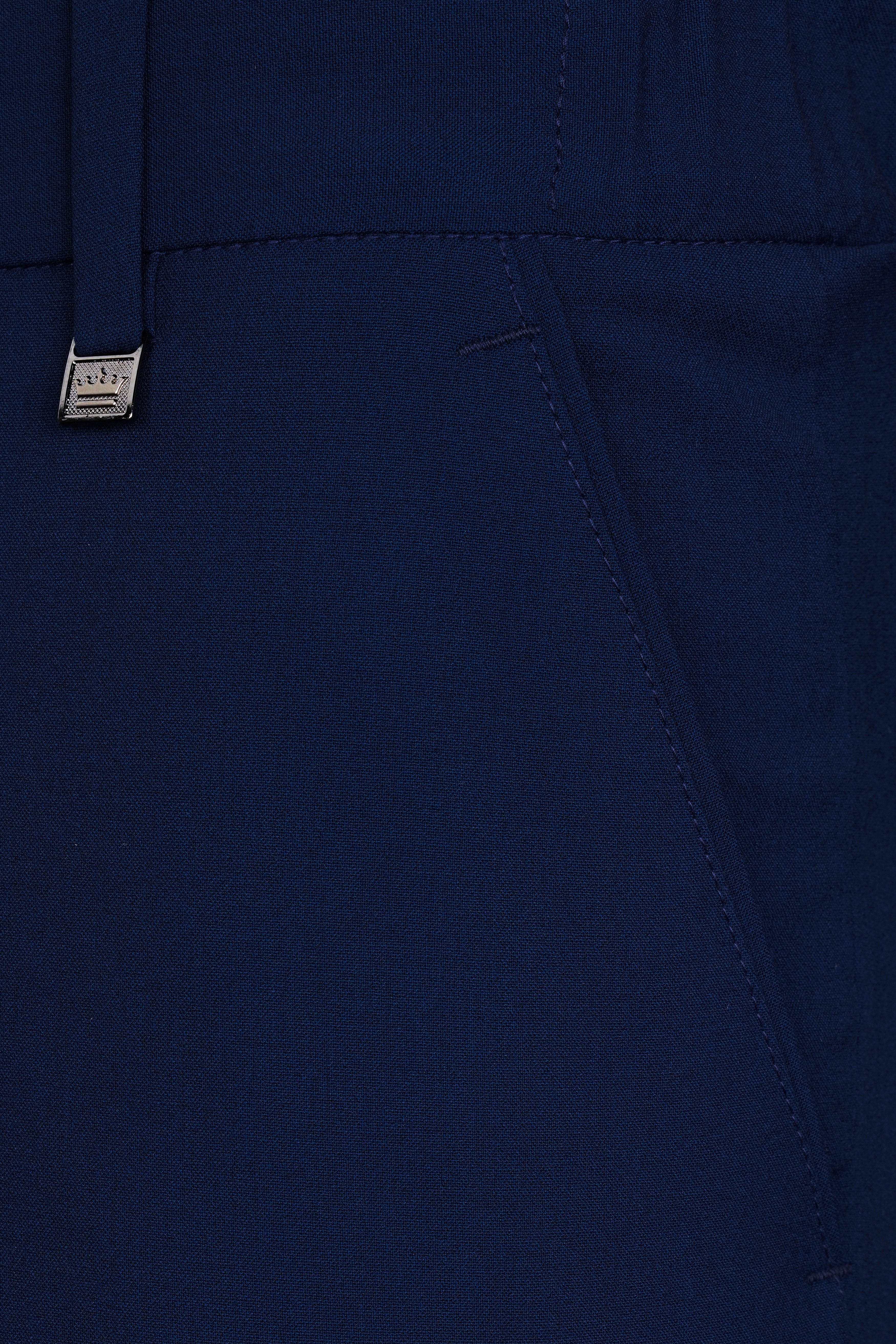 Midnight Blue Wool Rich Stretchable Waistband Pant