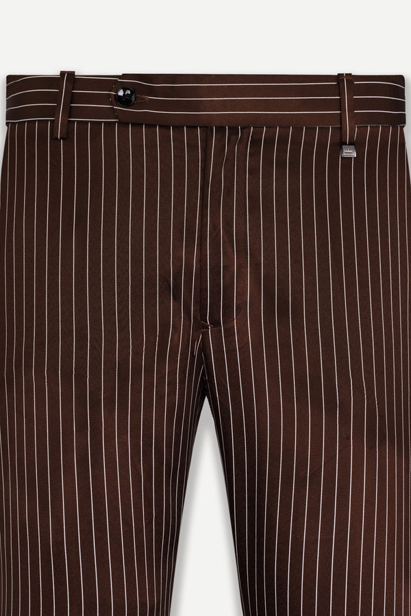 Cork Brown and White Striped Wool Rich Stretchable Waistband Pant
