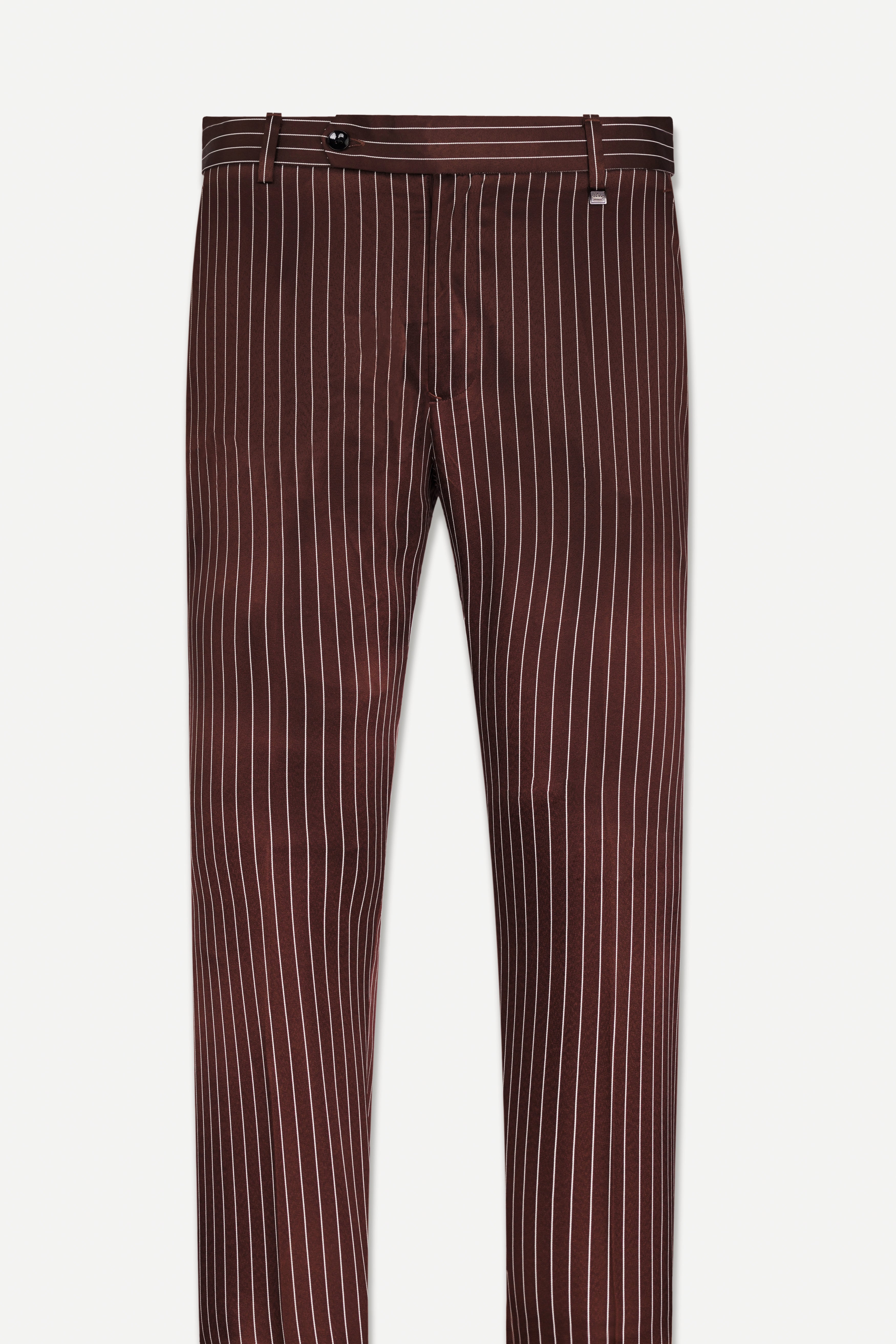 Cork Brown and White Striped Wool Rich Stretchable Waistband Pant