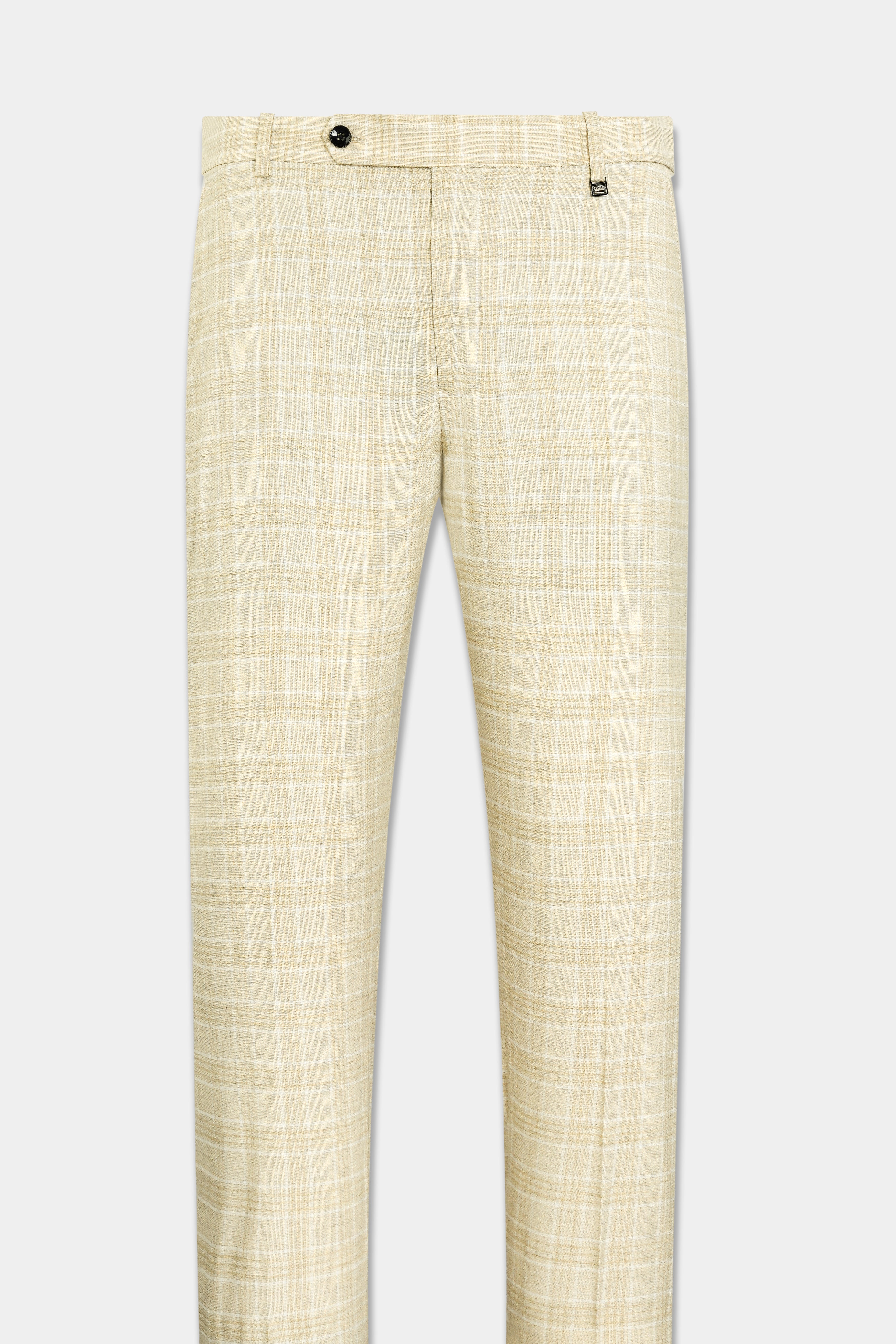 Hampton Beige Wool Rich Plaid Pant