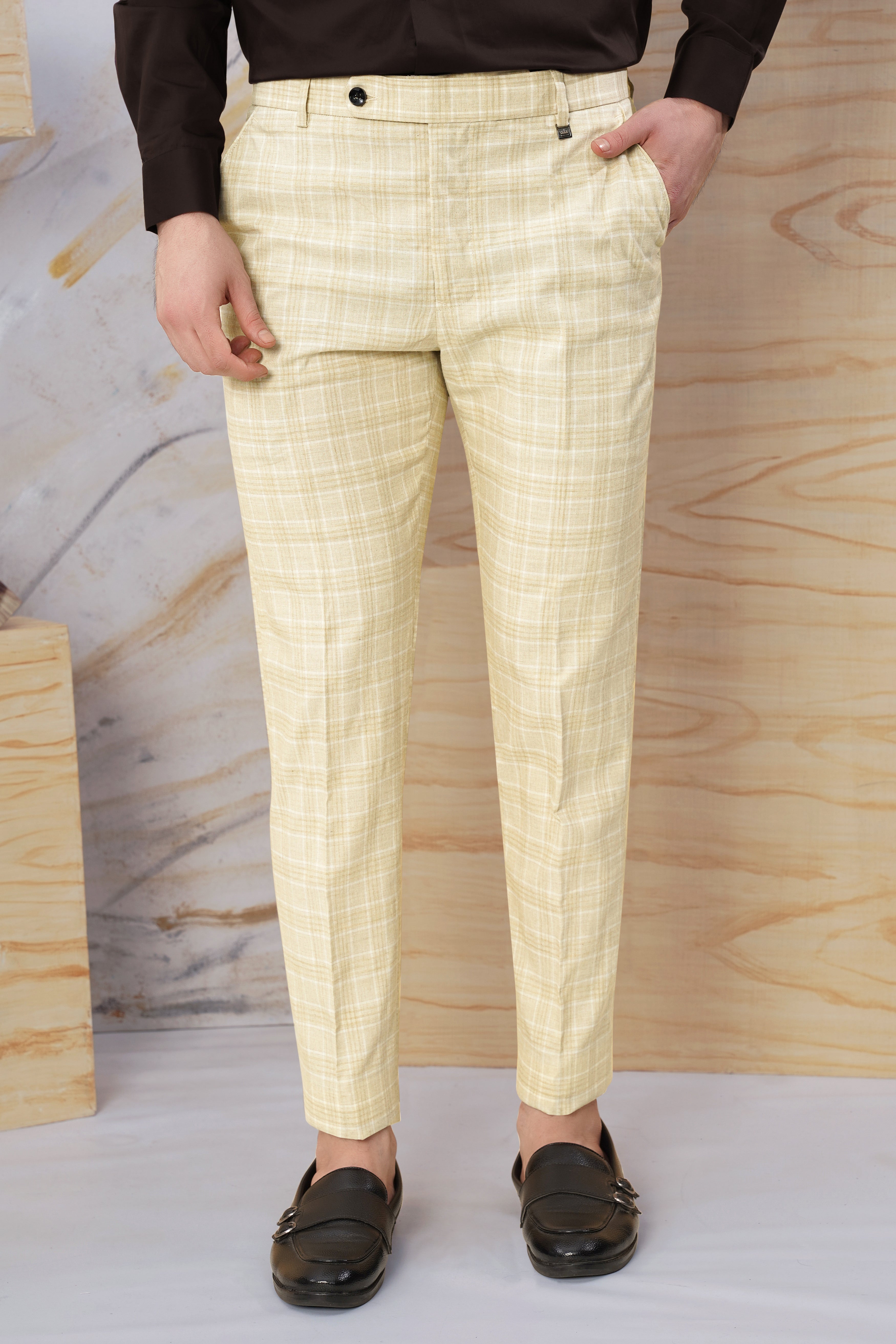 Hampton Beige Wool Rich Plaid Pant