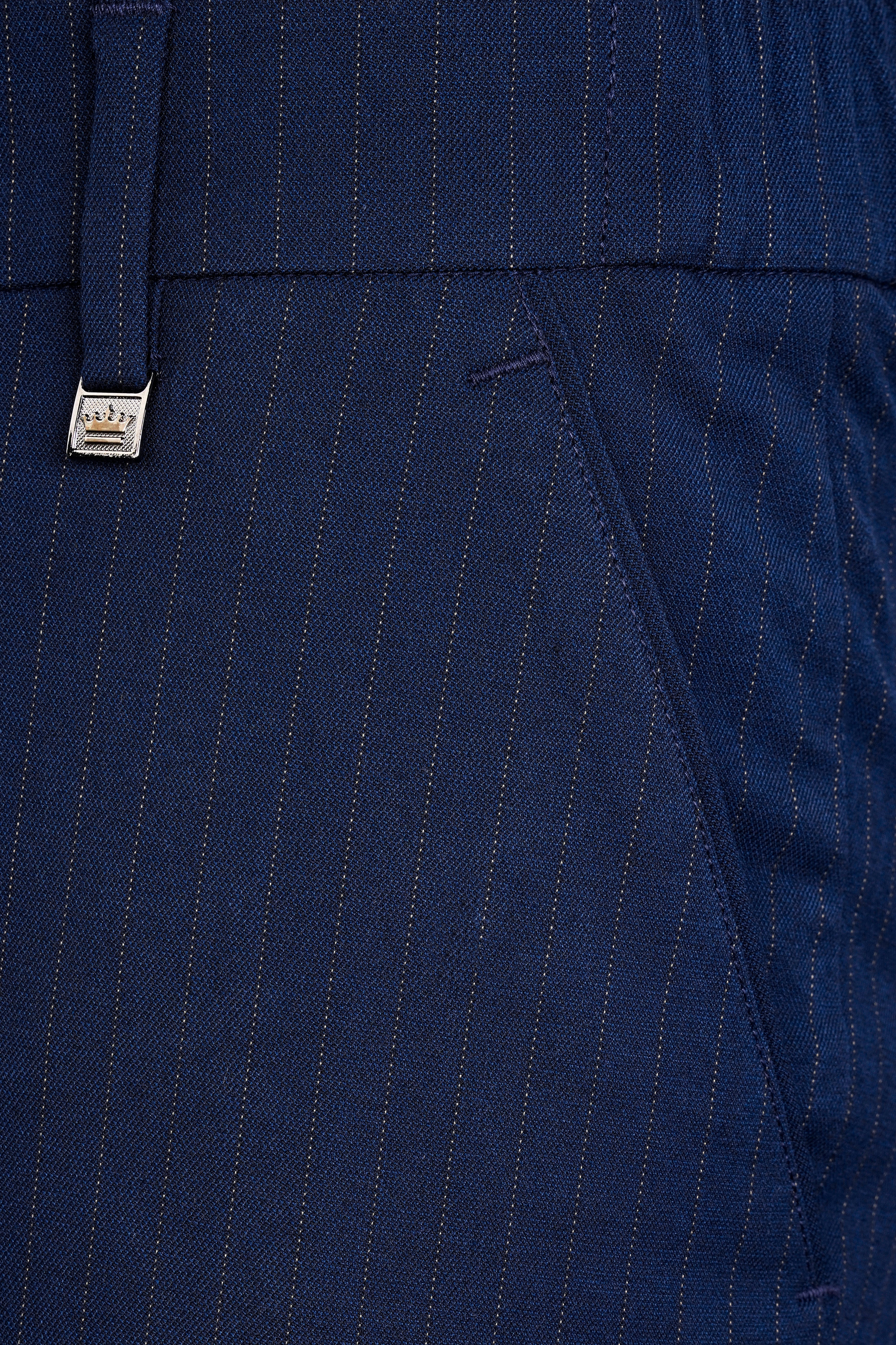 Ebony Clay Blue Striped Wool Rich Stretchable Waistband Pant