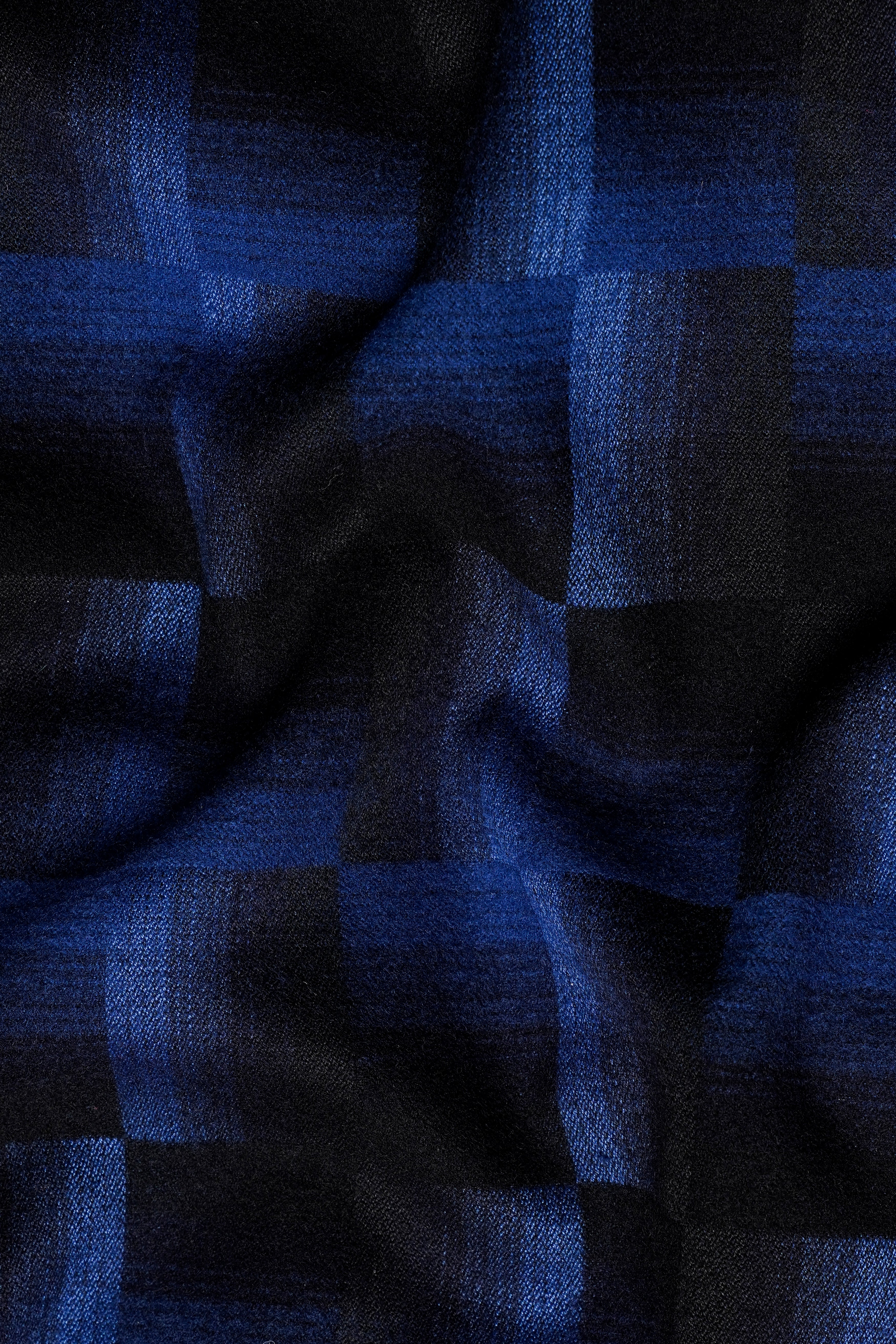 Marine Blue and Black Geometric Pattern Wool Rich Stretchable Waistband Pant