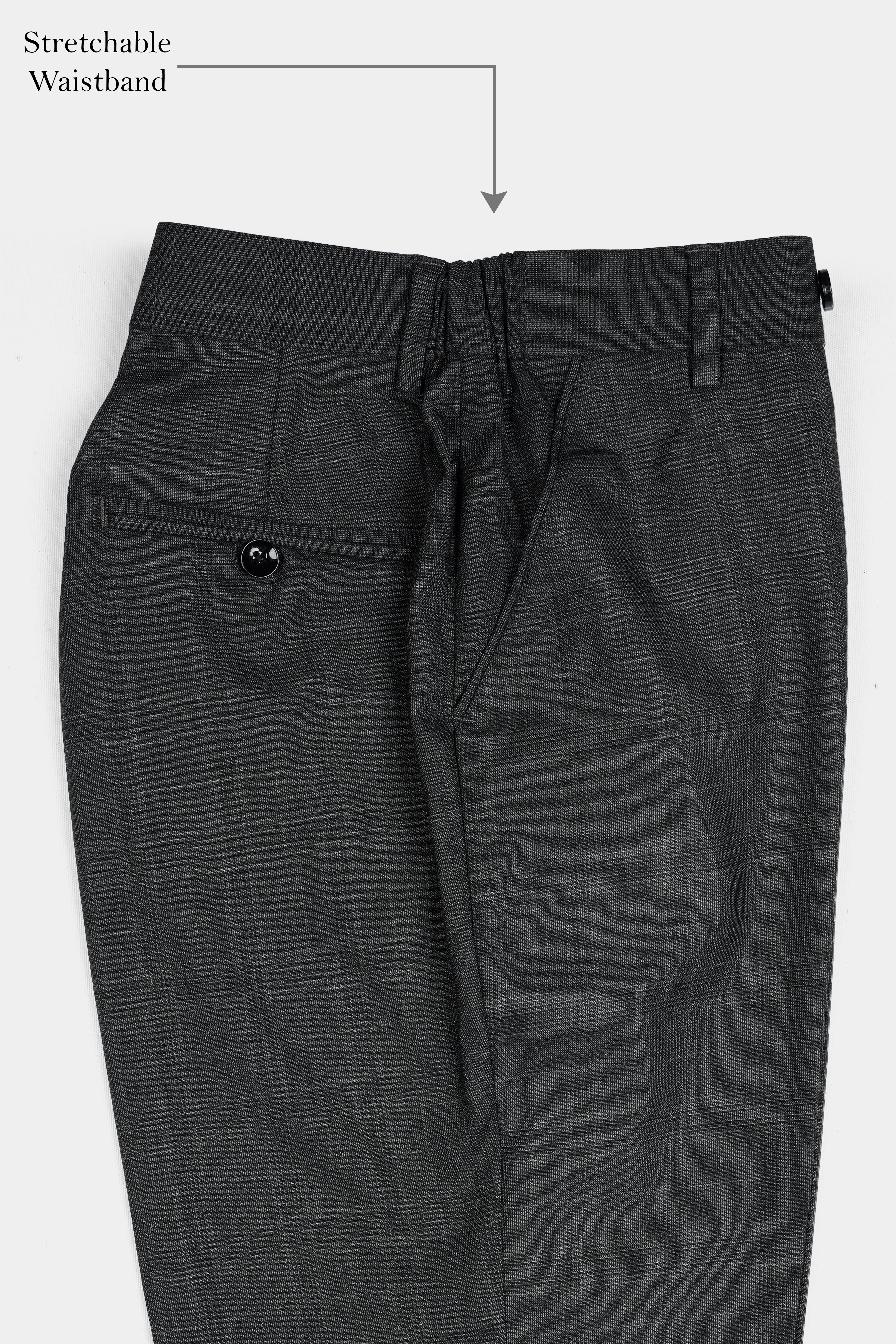 Iridium Gray Subtle Checkered Wool Rich Stretchable Waistband Pant