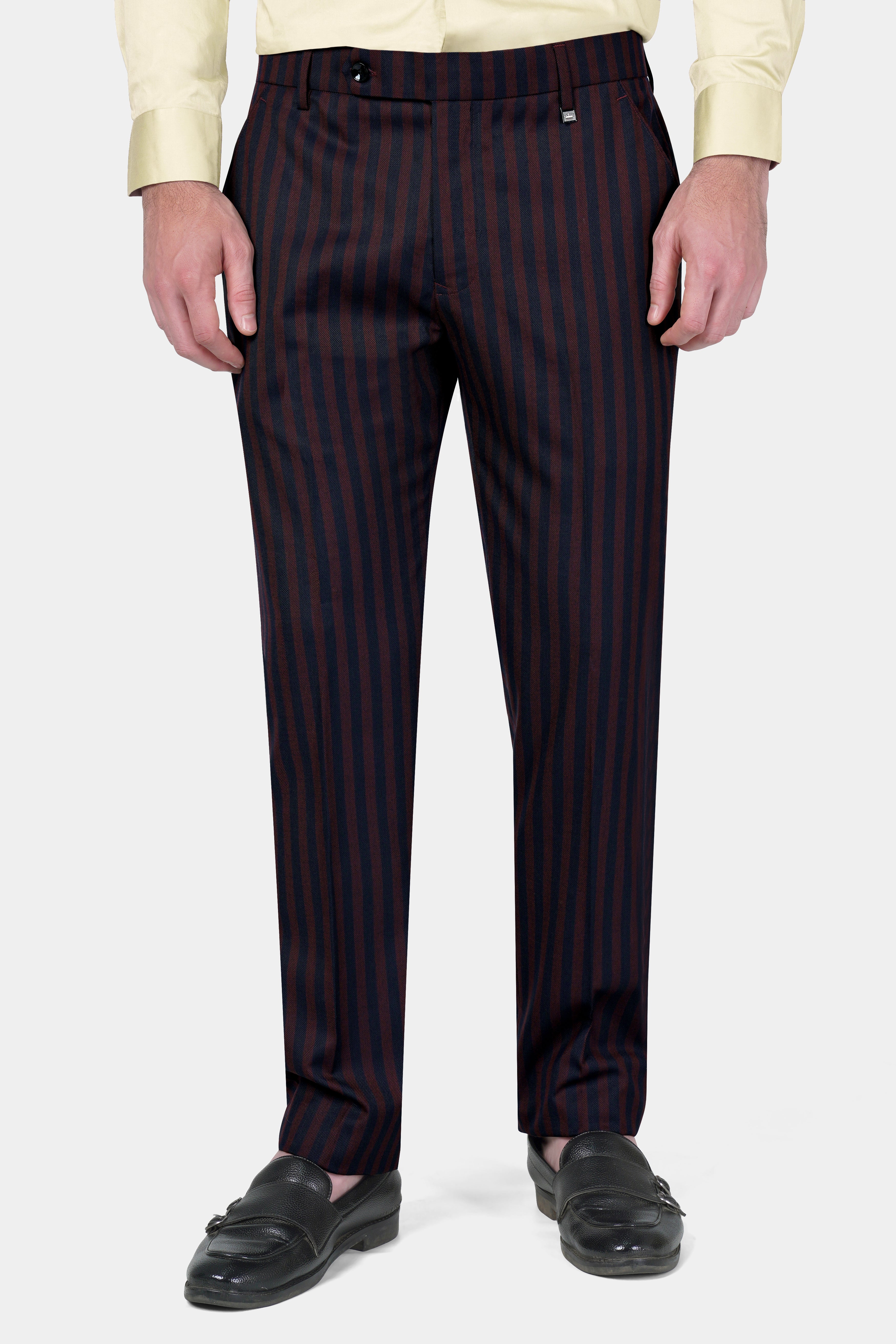 Gondola Brown and Mirage Blue Striped Wool Rich Pant.