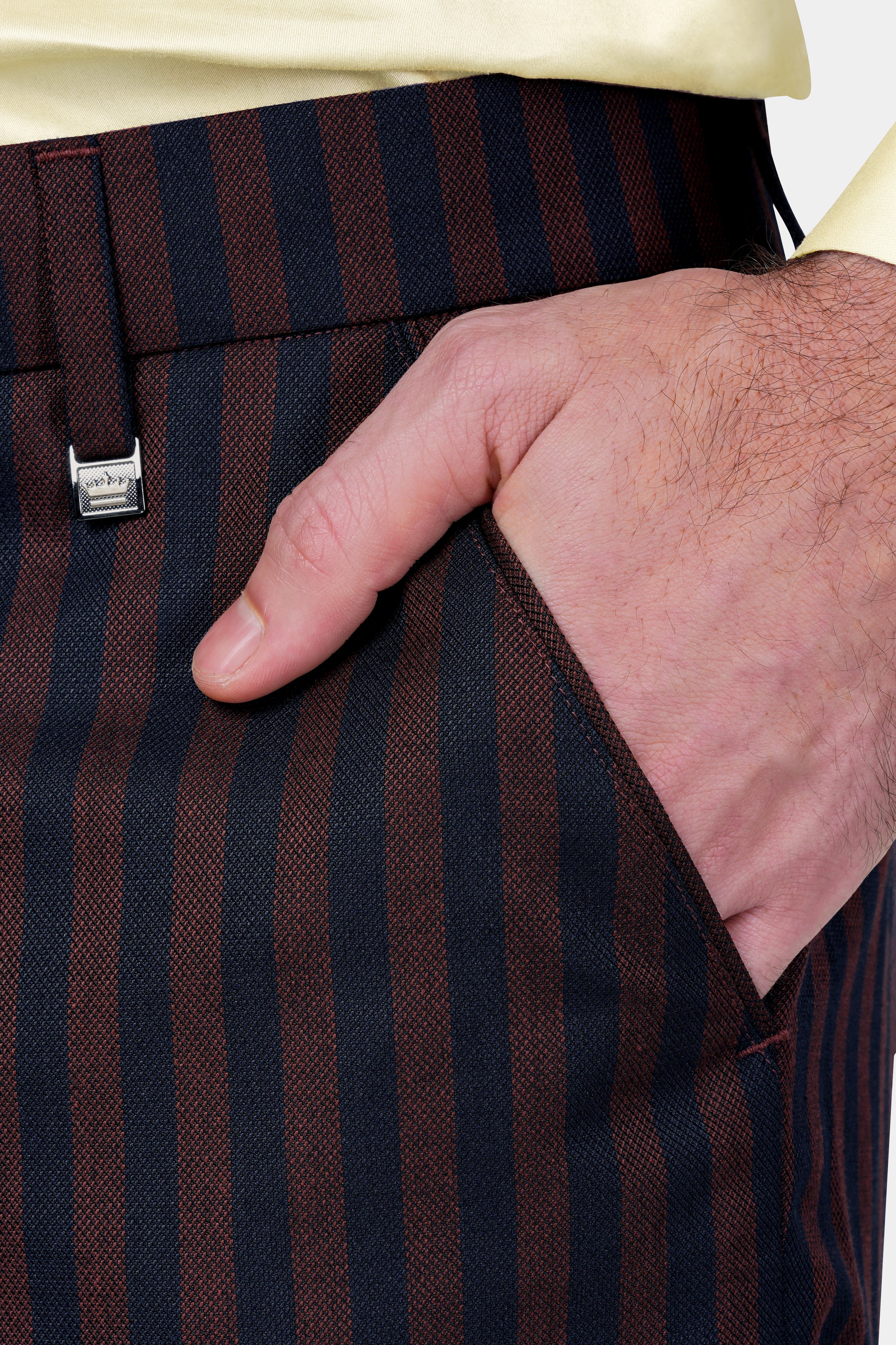 Gondola Brown and Mirage Blue Striped Wool Rich Pant.