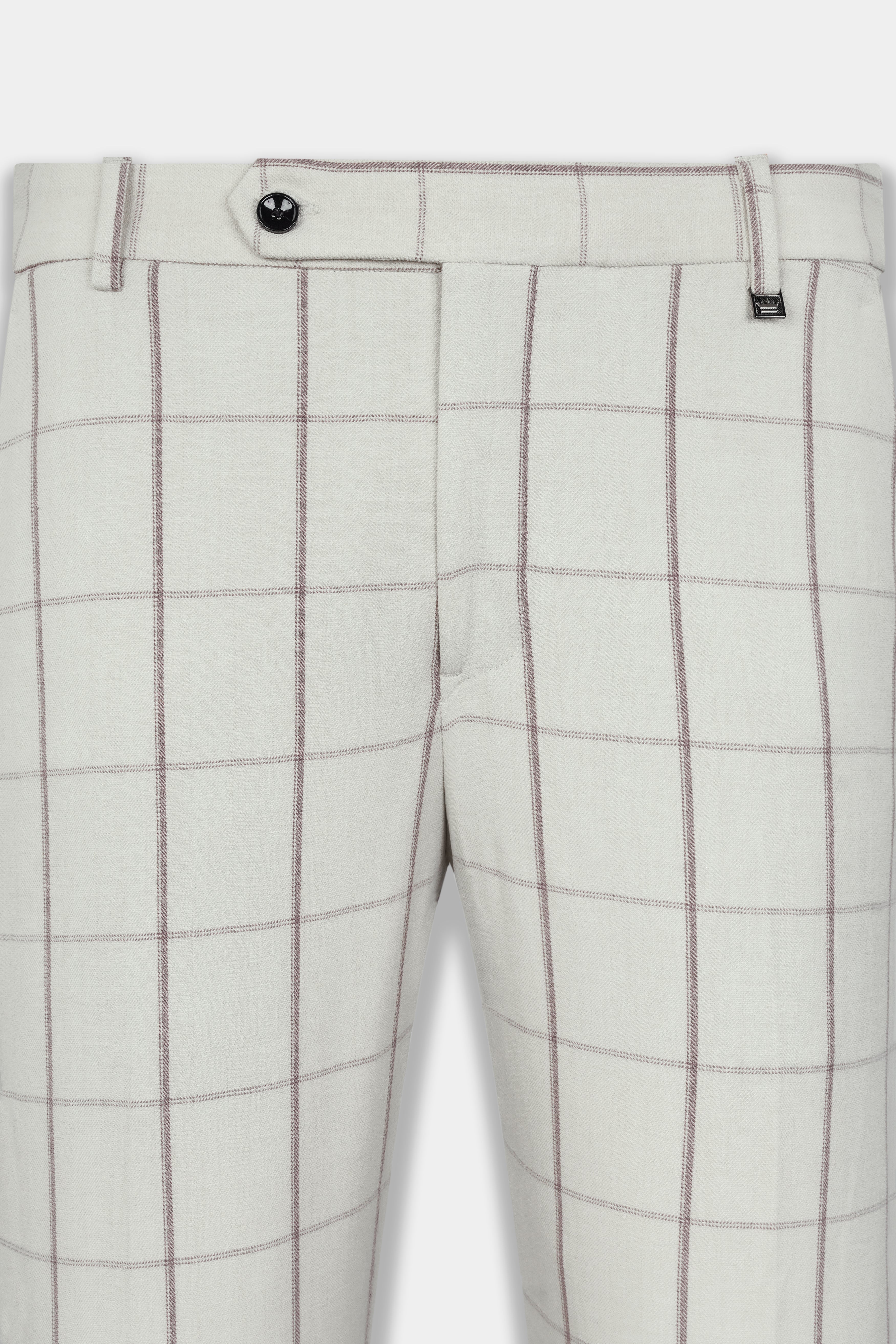 Iron Cream Windowpane Wool Rich Stretchable Waistband  Pant