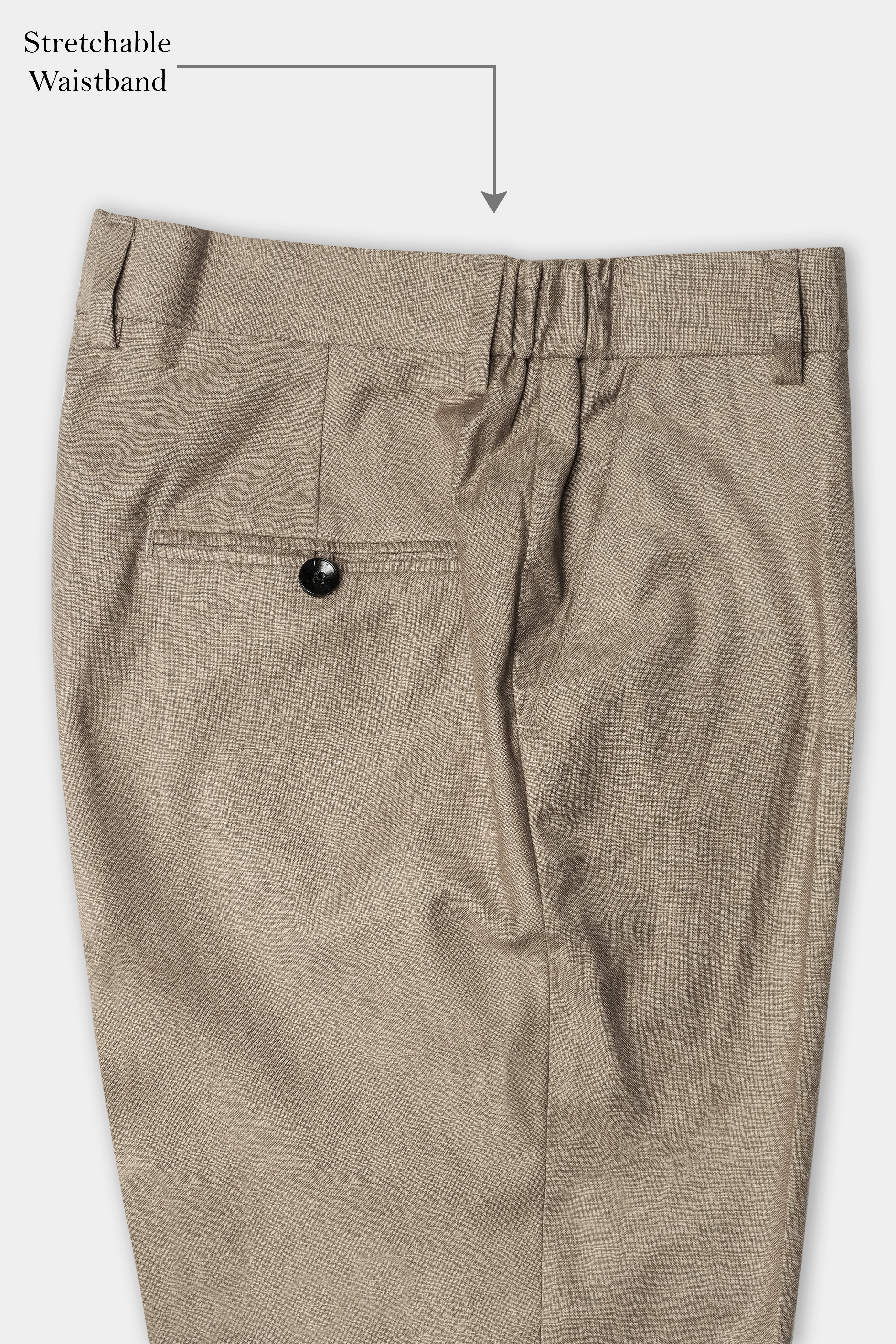 Oyster Brown Luxurious Linen Stretchable Waistband Pant