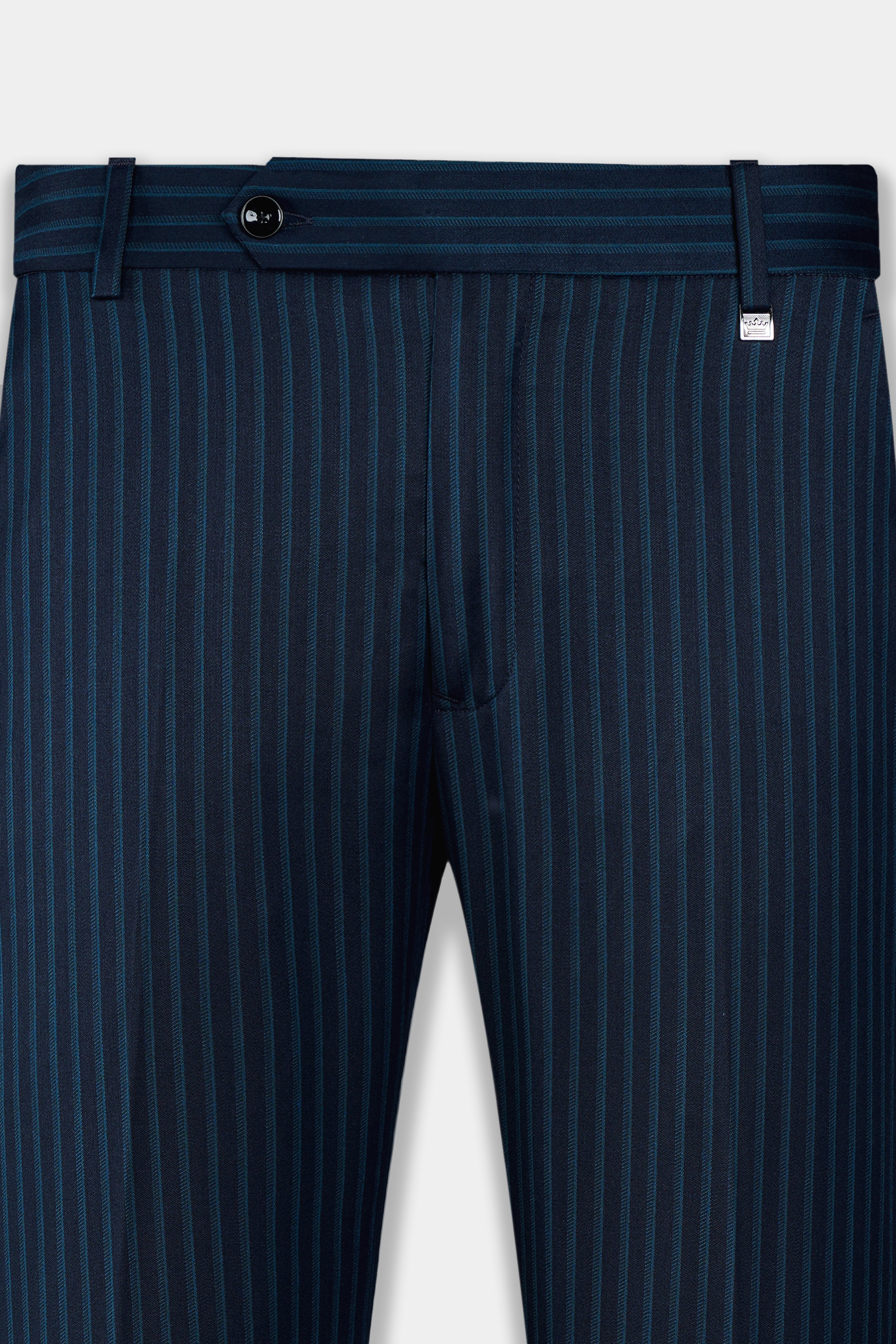 Ebony Blue and Marine Blue PinStriped Wool Rich Stretchable Waistband Pant