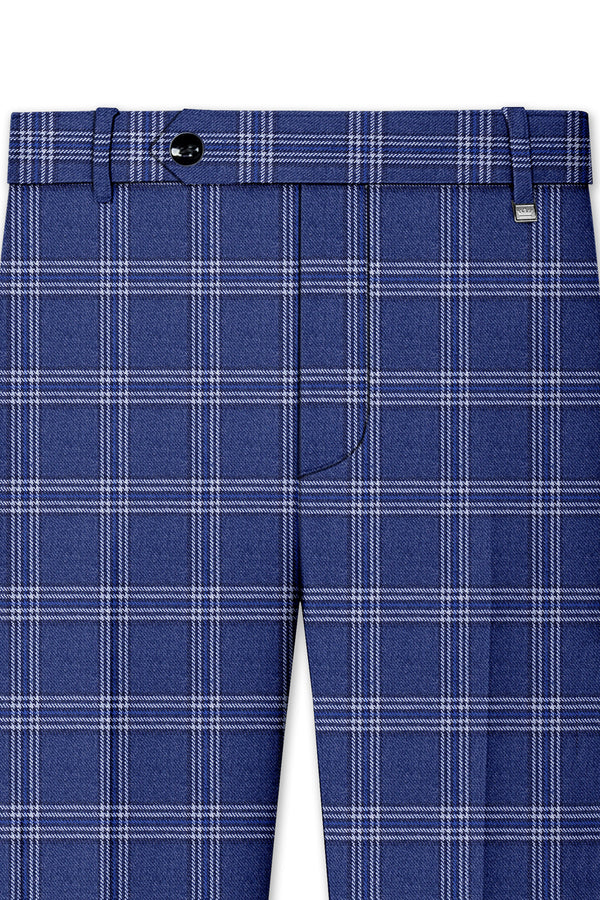 Cloud Blue and White Plaid Tweed Stretchable Waistband Pant