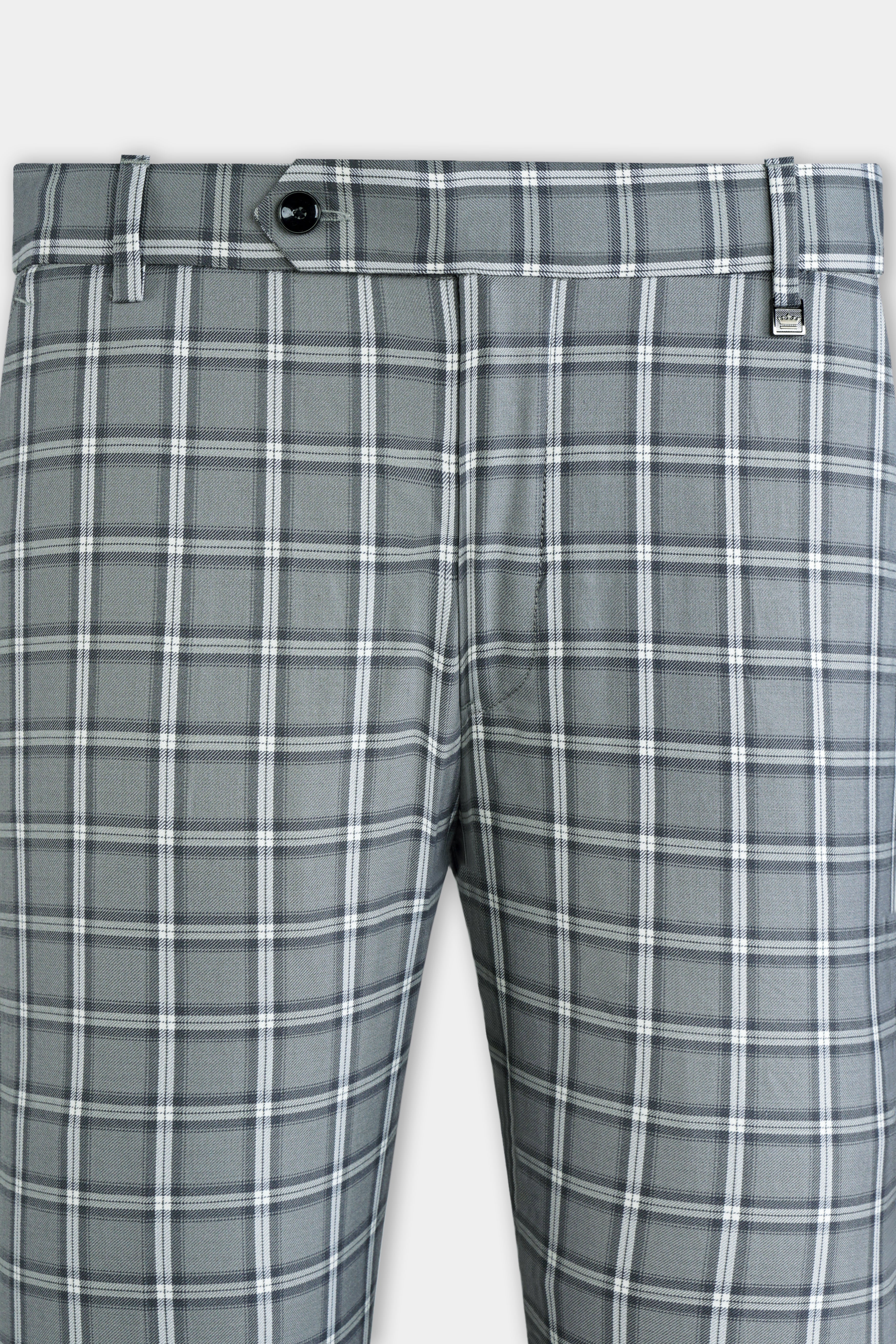 Pewter Gray and White Windowpane Wool Rich Pant