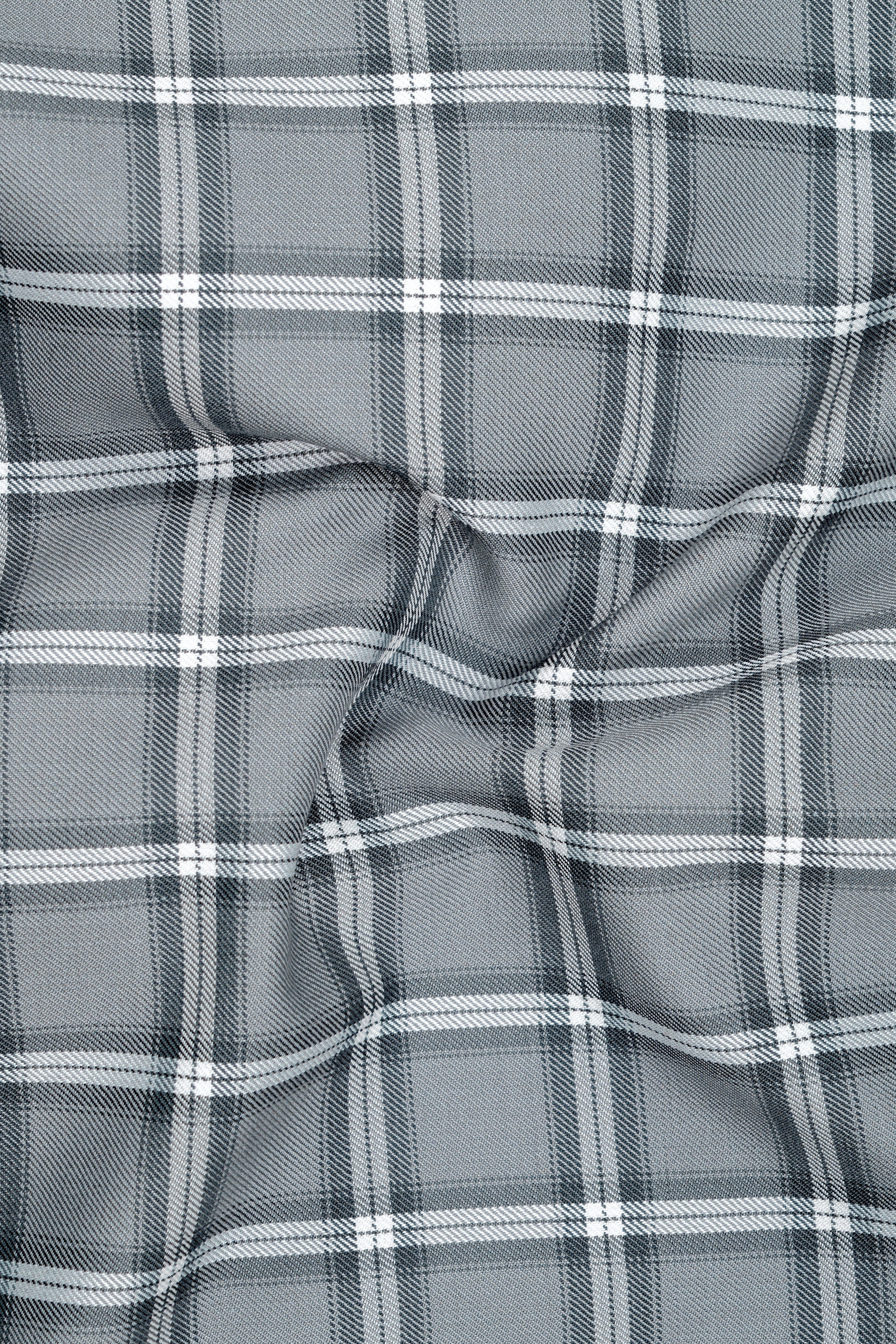 Pewter Gray and White Windowpane Wool Rich Pant