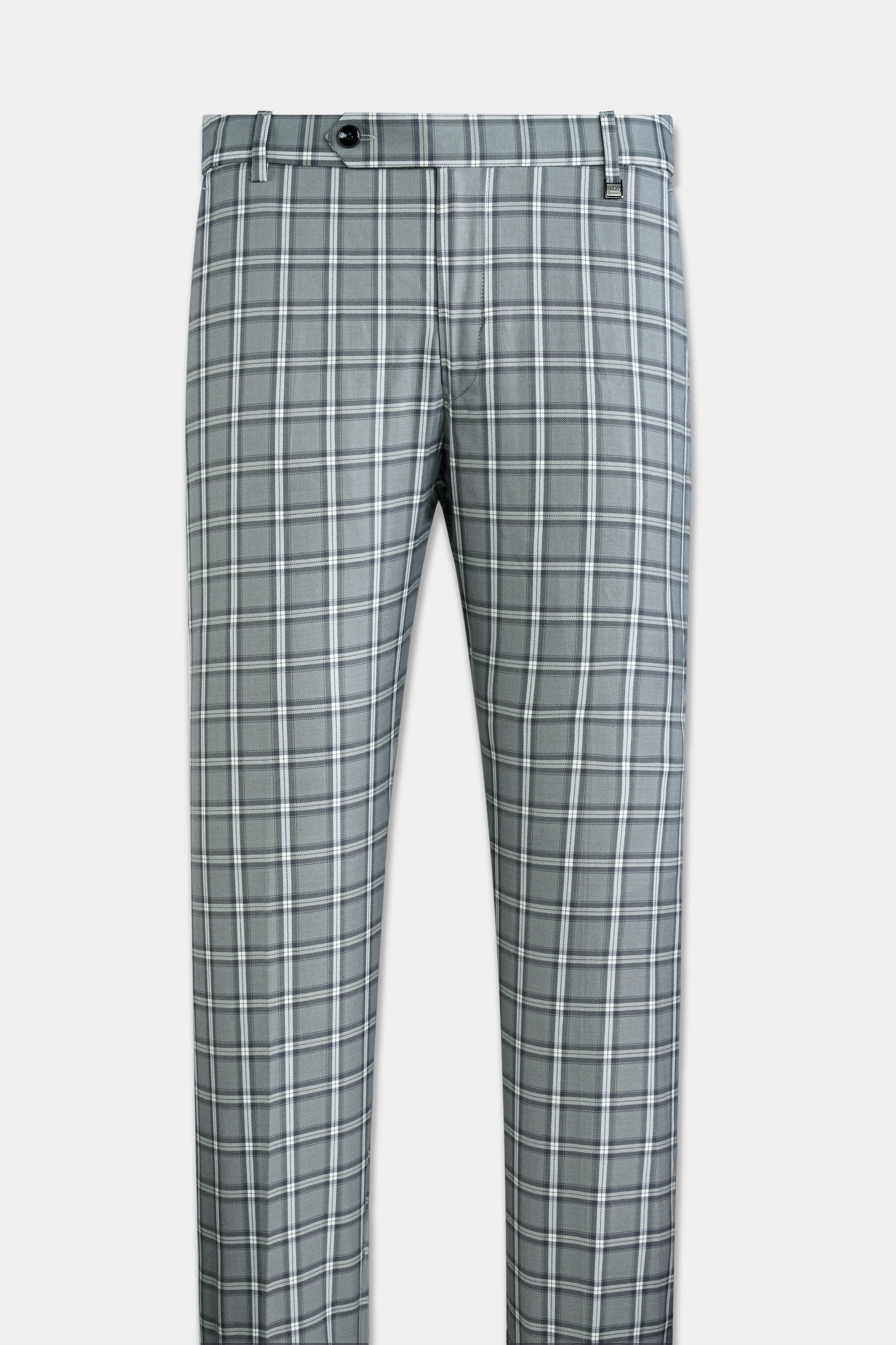 Pewter Gray and White Windowpane Wool Rich Pant