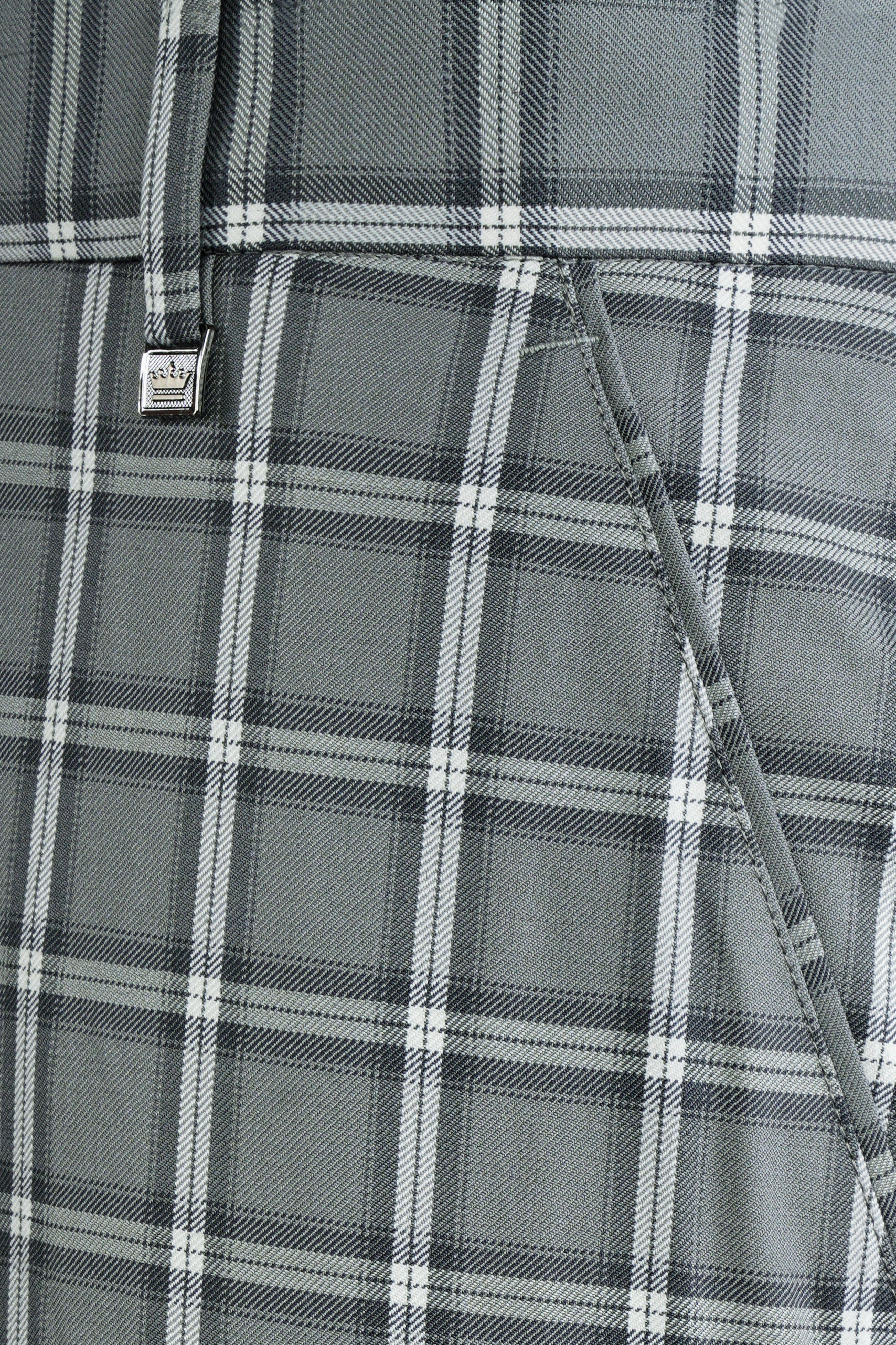 Pewter Gray and White Windowpane Wool Rich Pant