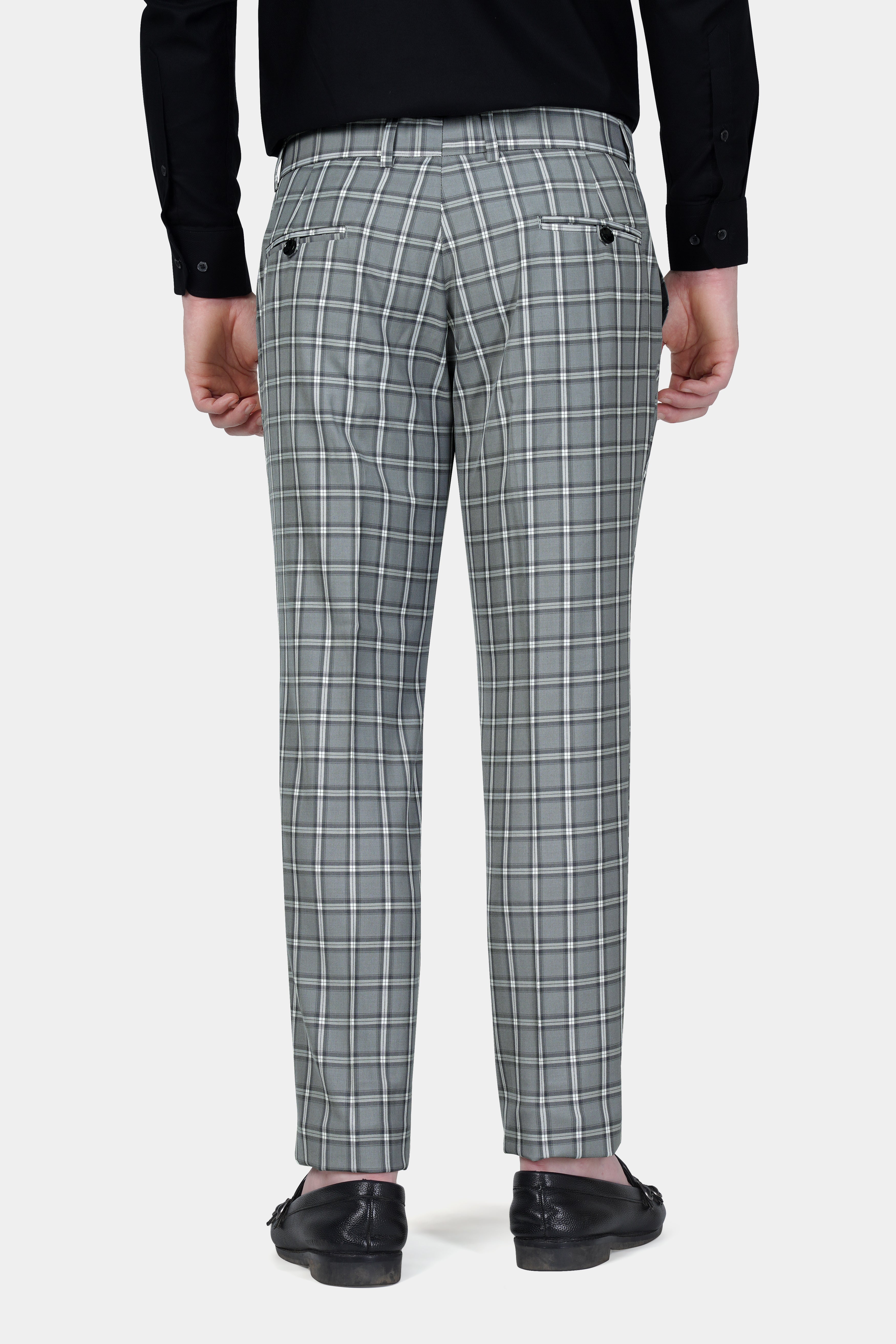 Pewter Gray and White Windowpane Wool Rich Pant