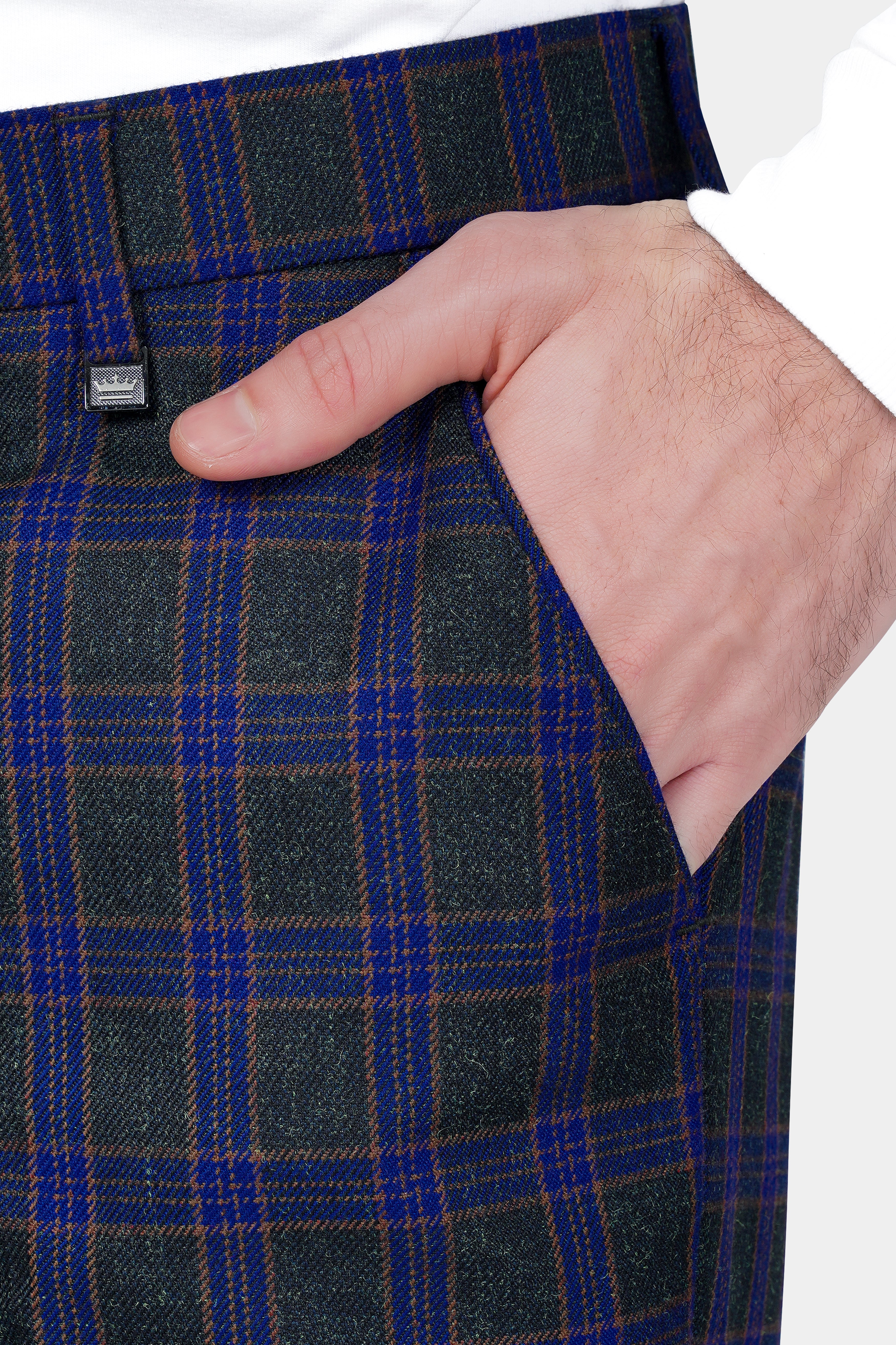 Blue and Piano Green Plaid Tweed Pant