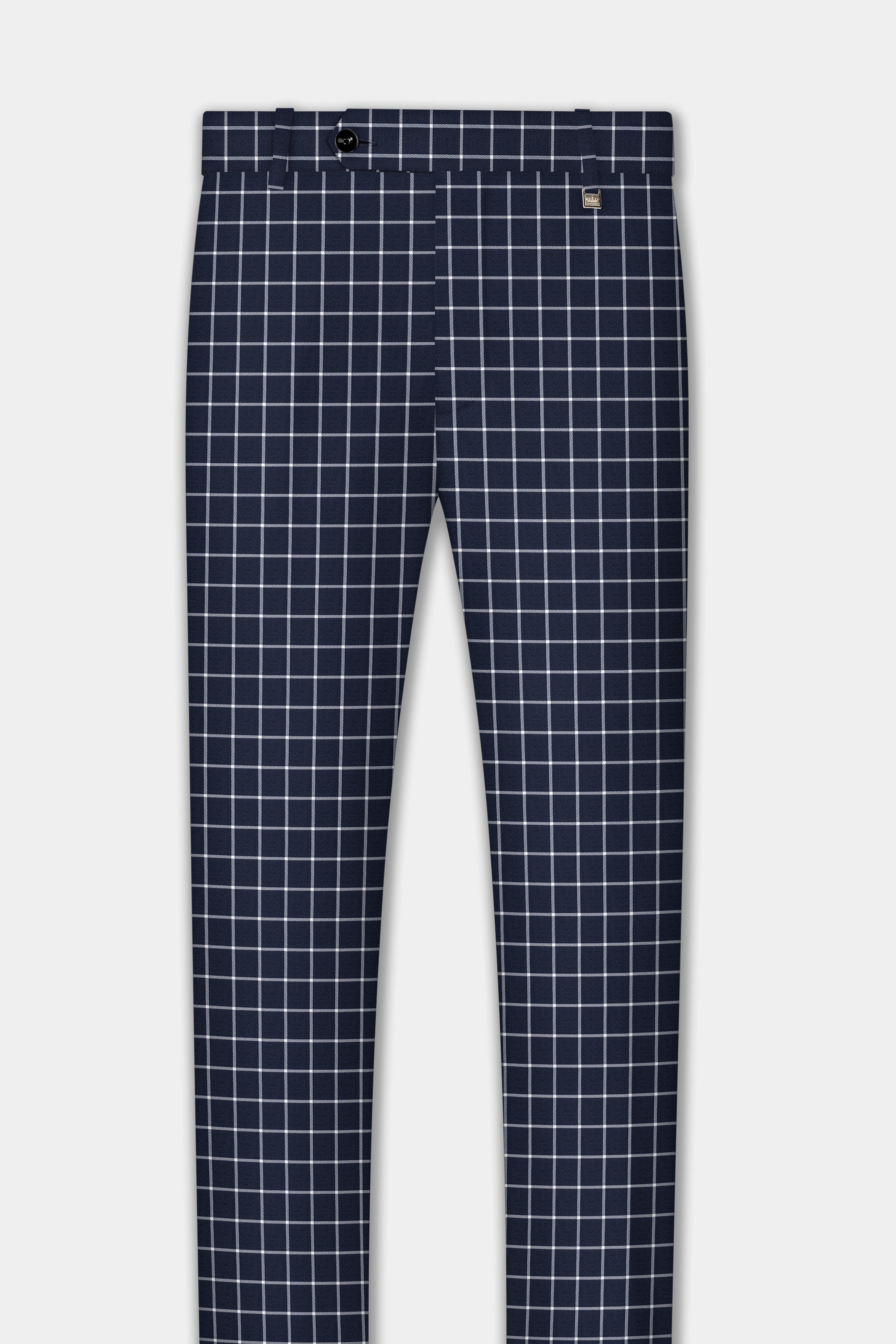 Admiral Blue and White Windowpane Wool Rich Pant