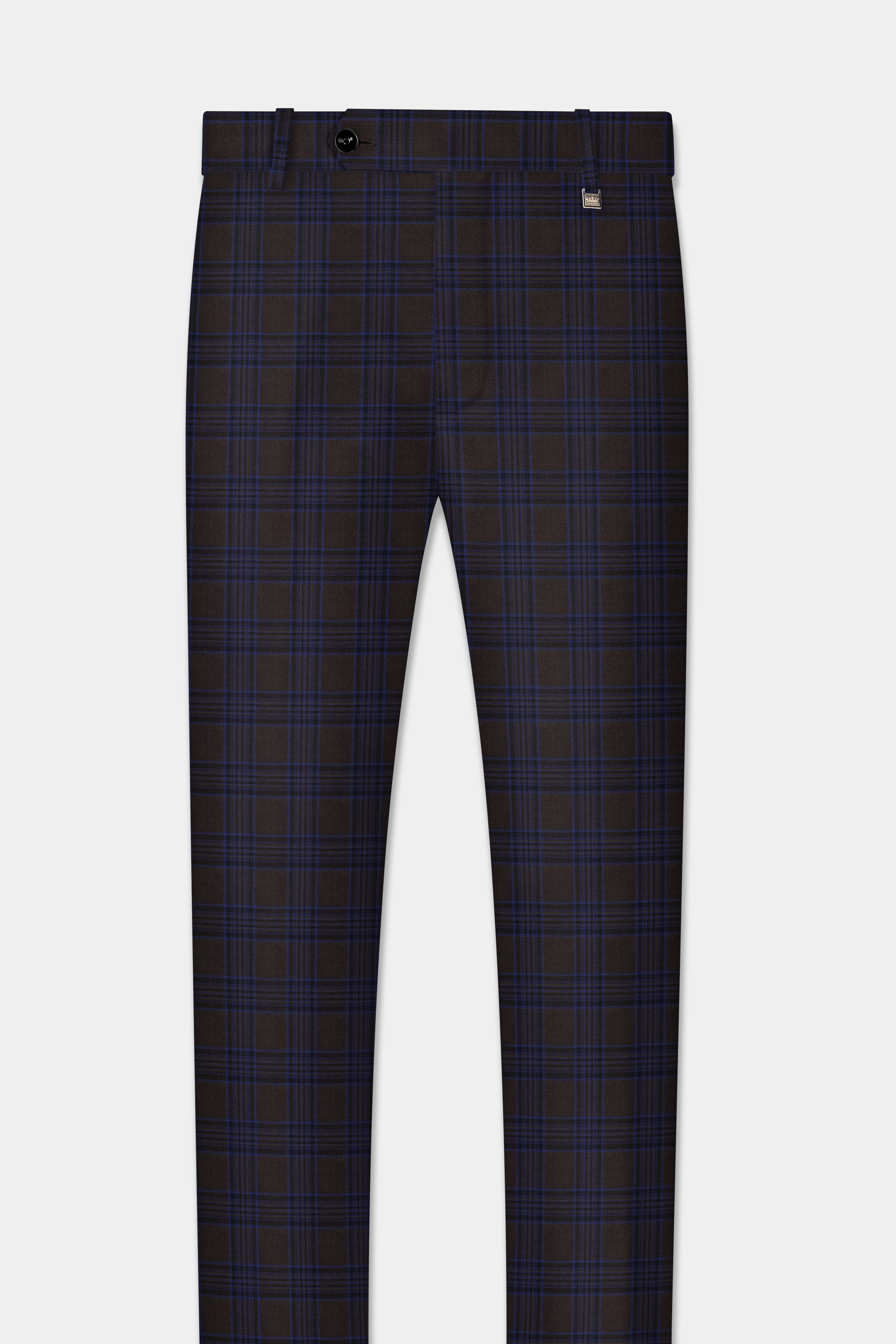 Coffee Bean Brown And Bunting Blue Windowpane Wool Rich Pant