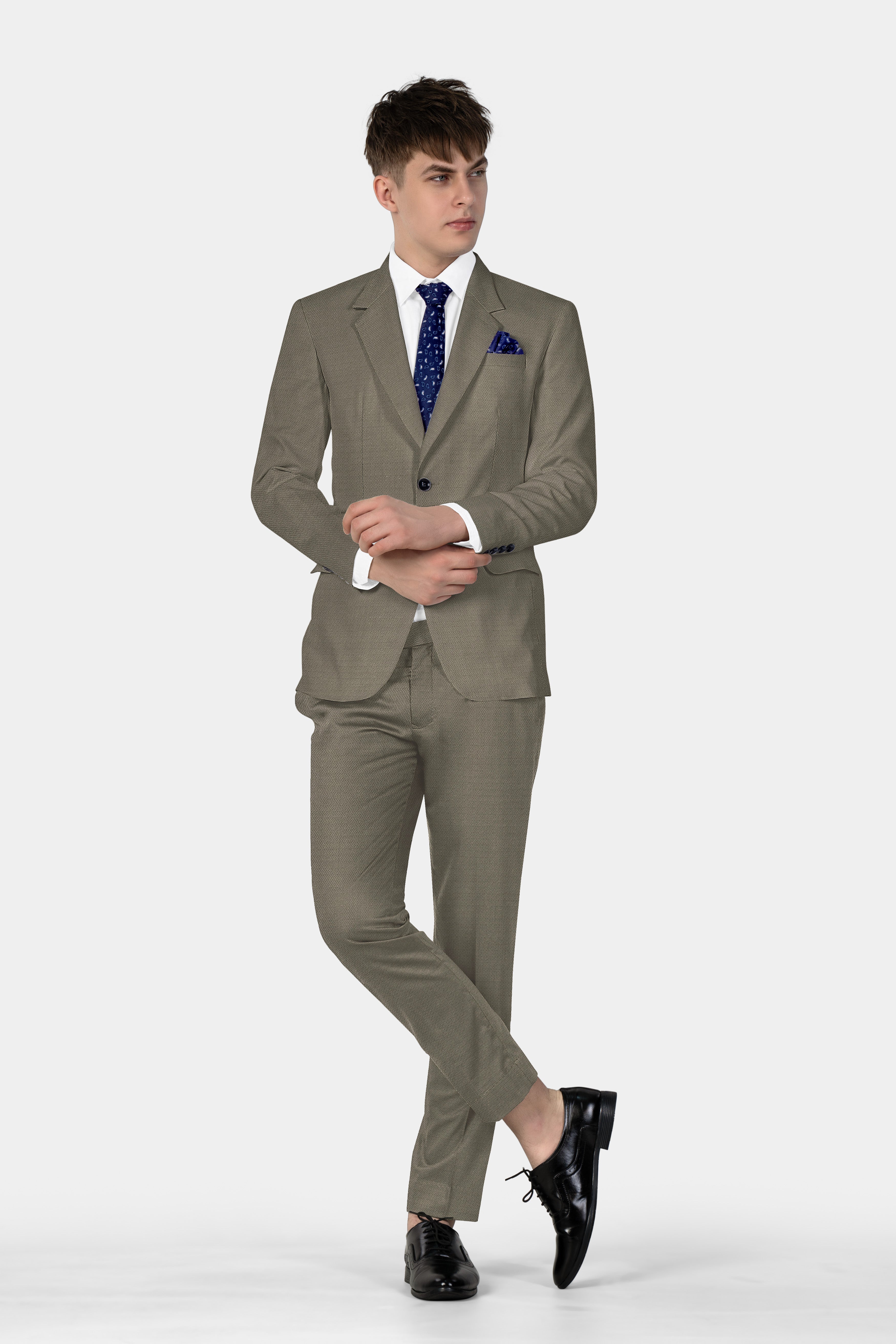 Wenge Brown Dobby Textured wool blend Pant