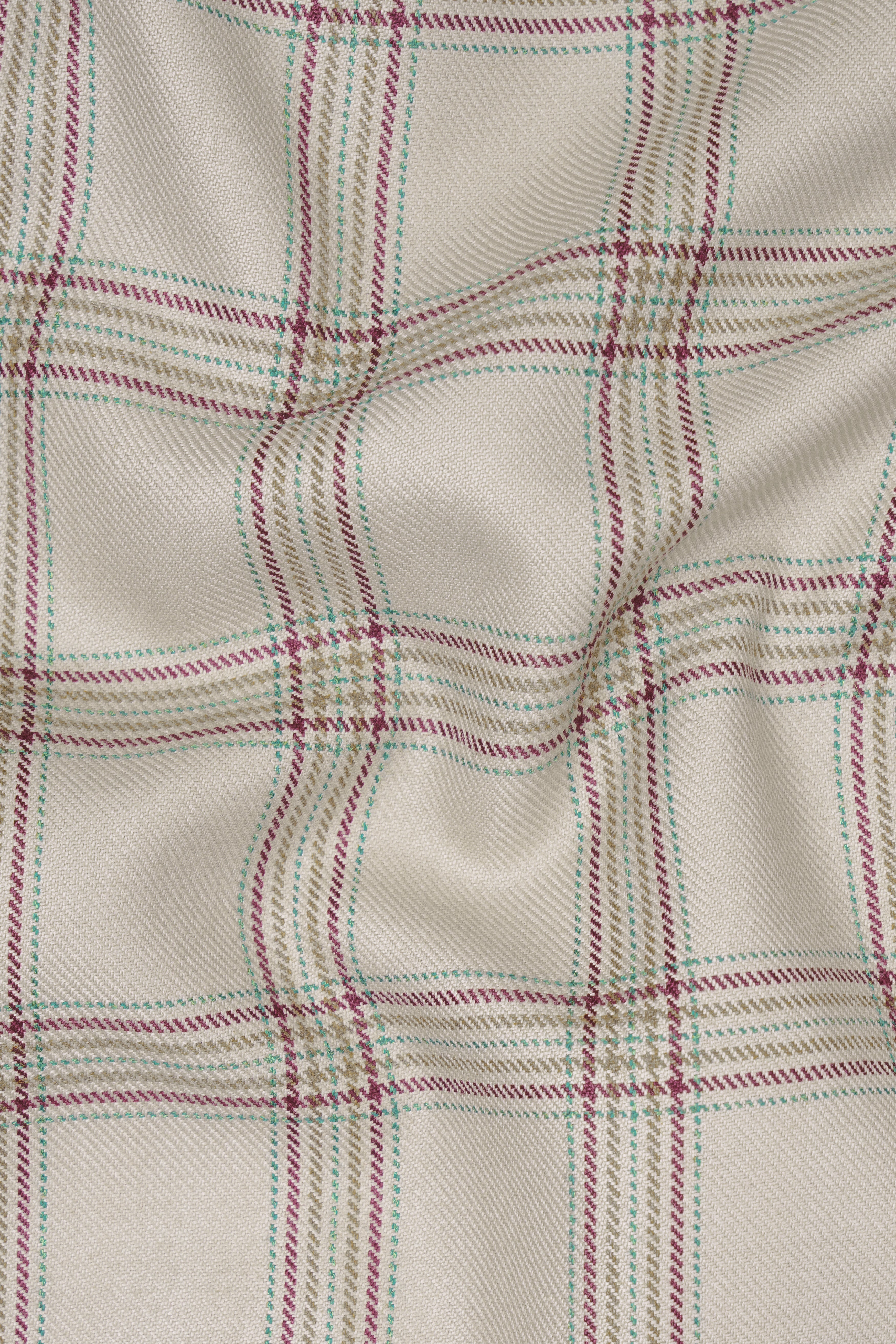 Swirl Cream with Maroon and Green windowpane Tweed Pant