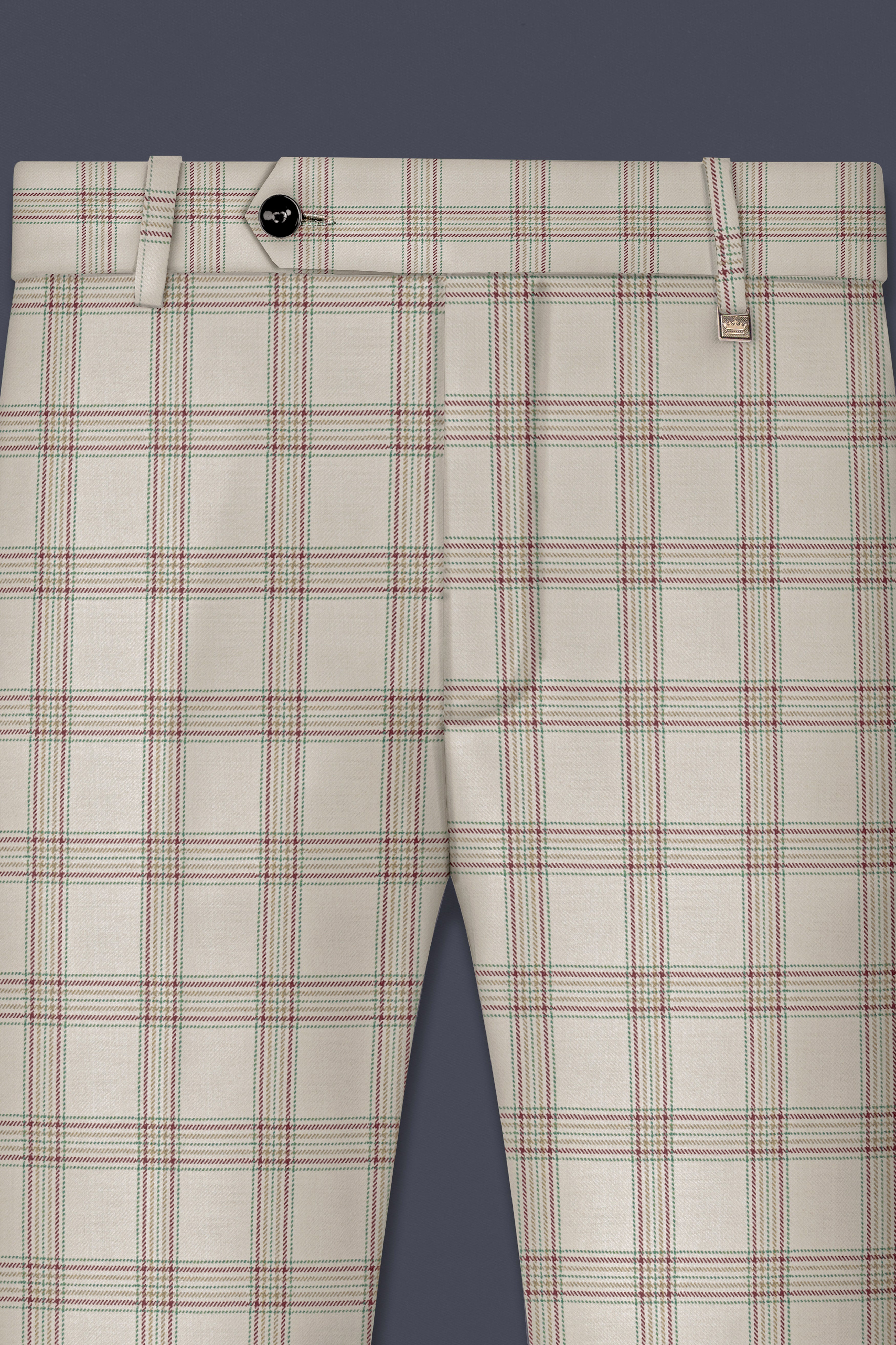 Swirl Cream with Maroon and Green windowpane Tweed Pant