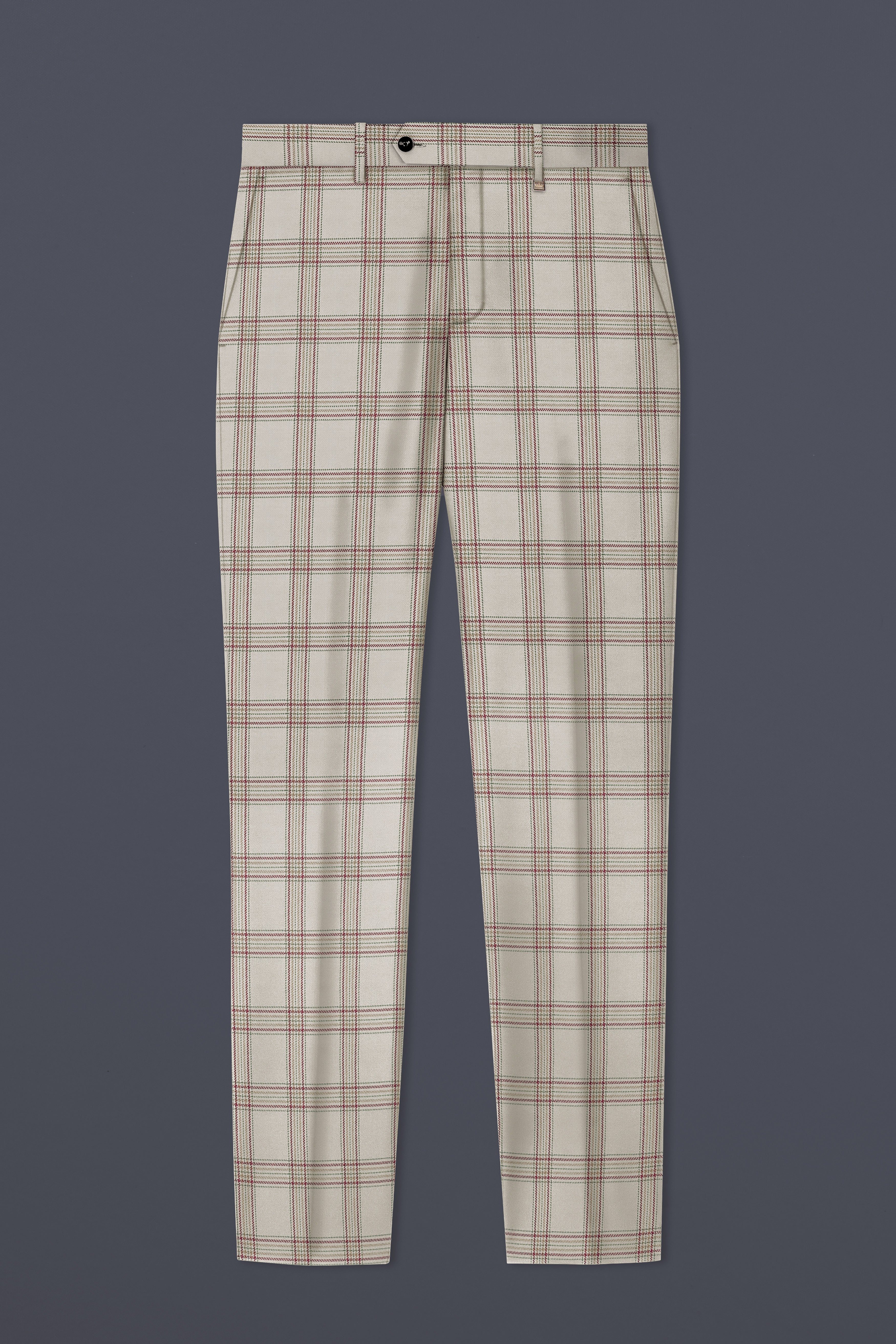 Swirl Cream with Maroon and Green windowpane Tweed Pant